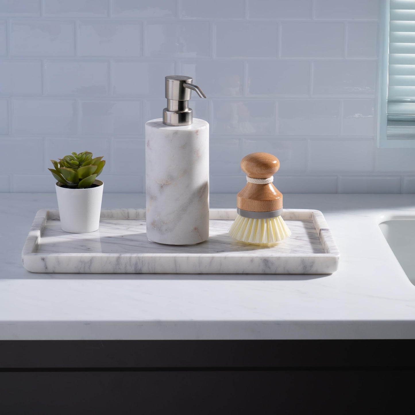 Cork & Mill Marble Tray for Bathroom Countertop, Kitchen Counter, or Catchall - 13" x 7½" Large Vanity Tray for Skincare or Perfume - Handcrafted Natural White Marble Stone Organizer