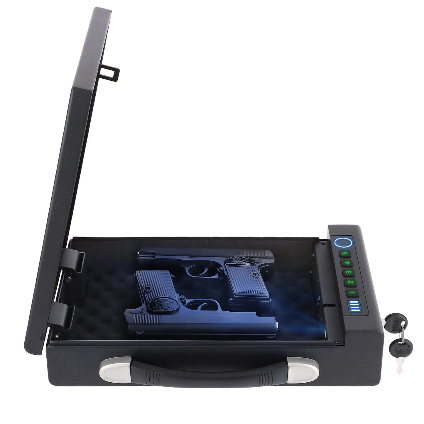 Biometric Fingerprint Gun Safe for Handgun, 3 Quick Access Methods, with Fingerprint/Digital PIN/key, suitable for bedside cabinets, wardrobes, and handgun safes in cars