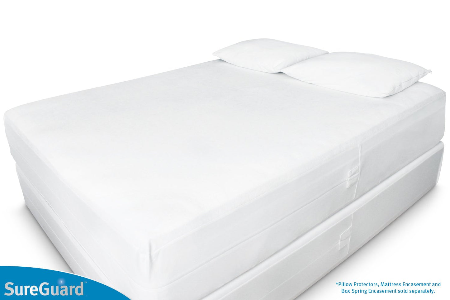 Set of 2 Standard Size SureGuard Pillow Protectors - 100% Waterproof, Bed Bug Proof, Hypoallergenic - Premium Zippered Cotton Covers - Smooth