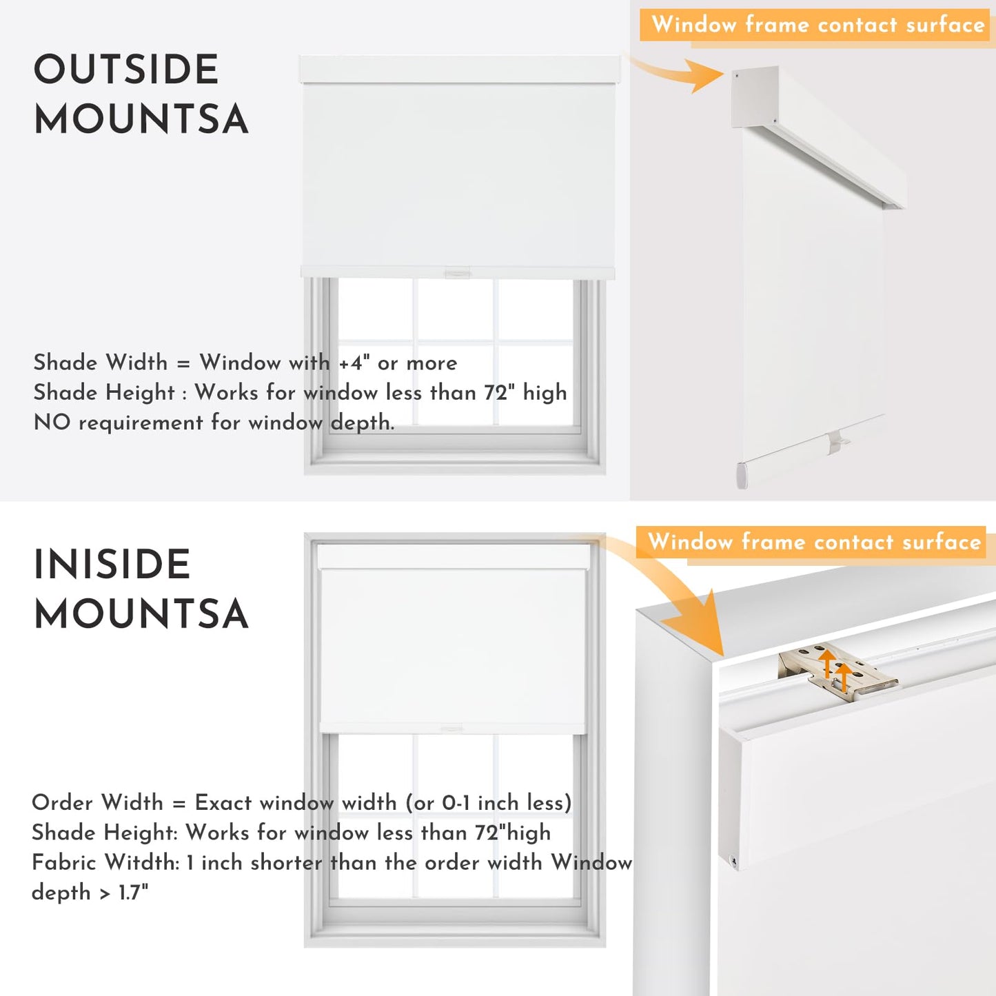 Persilux Cordless Blackout Roller Shades for Windows, Pull Down Blinds with Valance, Thermal Insulated Fabric, Free-Stop for Home, Door and Bedroom (White, 34.5"W x 64"H)