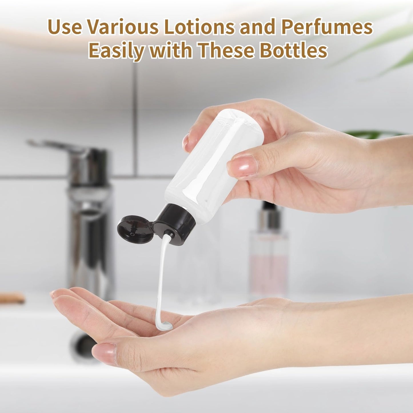 100 Pack 2 oz Plastic Empty Travel Bottles with Flip Cap 60ml Travel Size Containers Portable Leak Proof Clear Plastic Bottles Refillable Dispensing Bottles for Liquid Shampoo Lotion Black