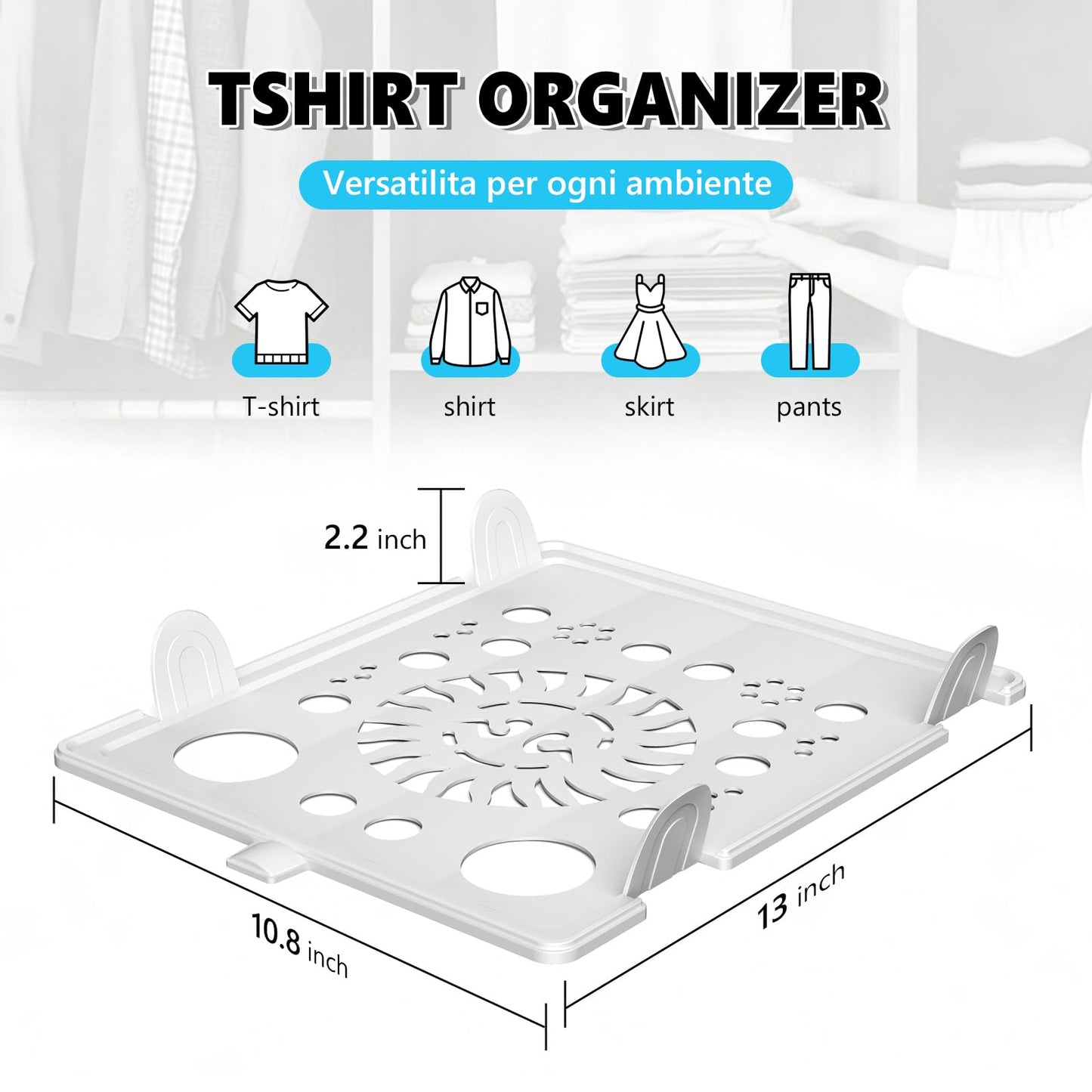 Accenter 10Pc Stackable Closet Organizer & Shirt Folder Board Bundle Tshirt Organizer for Closet Organizers and Storage Clothes Folding Board for Closet Storage Suitable for Lightweight Clothing White