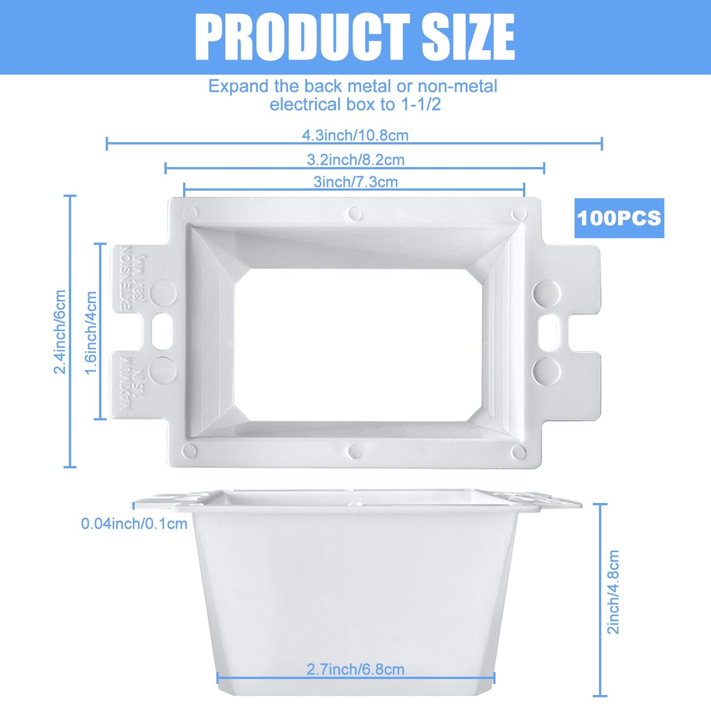 100PCS BE1-2 Electrical Outlet Box Extenders with 200PCS Screws, (1-Gang)Electrical Power Outlet Box Extender,Single Gang Box Extender Electric Box Extender 1 Gang Power Switch Receptacles Accessories