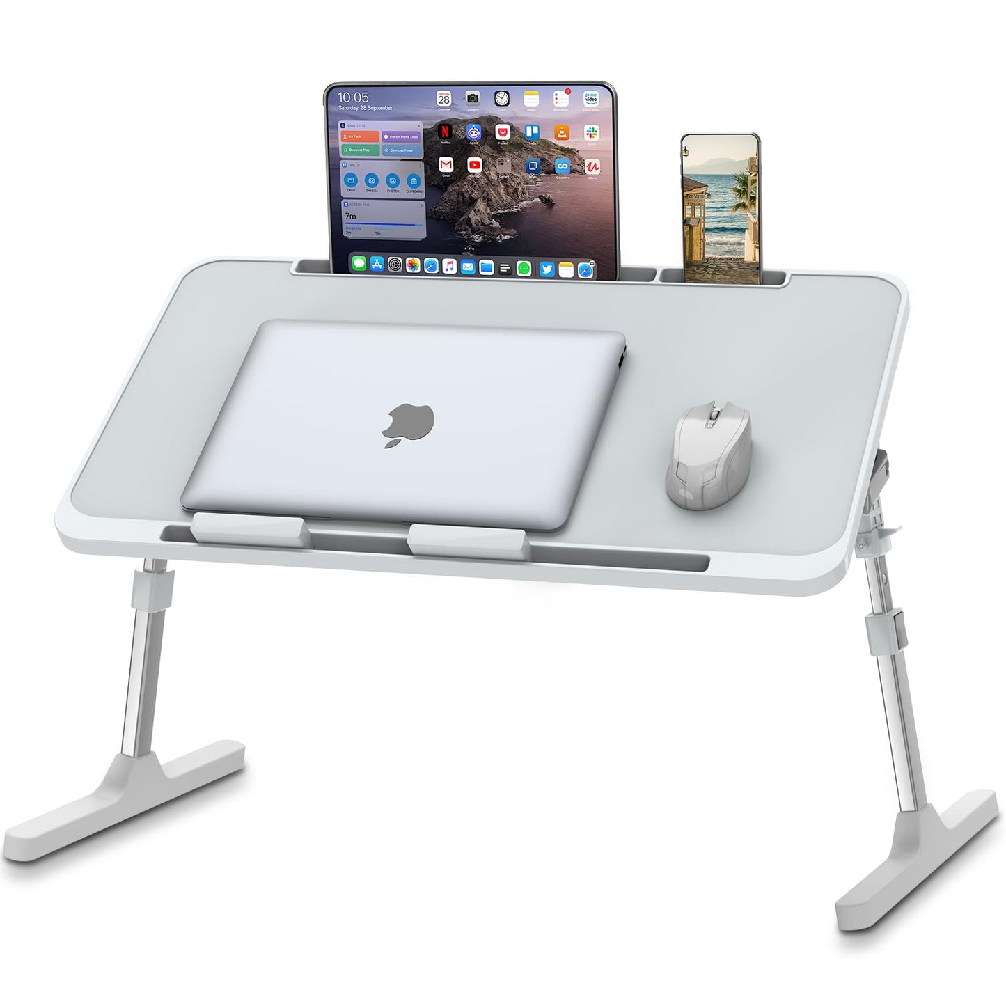 Zapuno Laptop Bed Desk, Height & Angle Adjustable Laptop Bed Tray Table Lap Stand with Tablet & Phone Slot, Light Weight Foldable Portable Lap Desk for Couch Chair Floor Desk for Adults, Kids