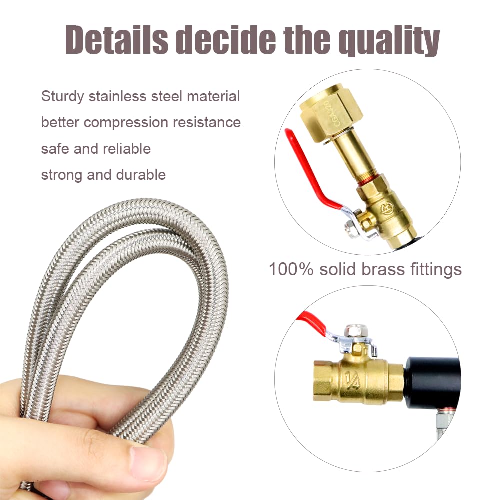 CGA320 CO2 Cylinder Refill Adapter Hose, CO2 Refill Station Connector Kit for Filling Blue Soda-maker Tank(CGA320 to TR21-4 Thread, Dual Valve with Gauge) (36 Inch)