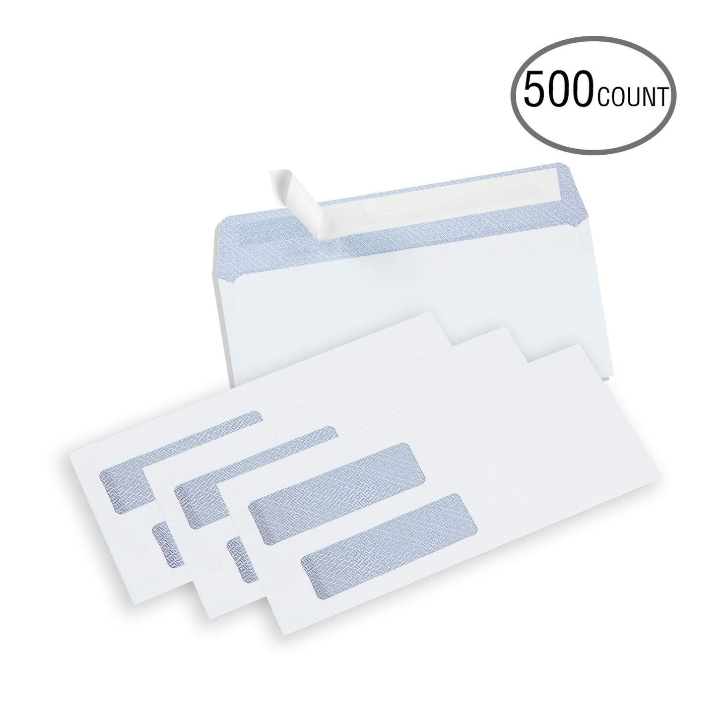 Ohuhu 500 Pack #8 Double Window Envelope SELF SEAL Adhesive Tinted Security Envelopes Quickbooks Check, Business Check, Documents Secure Mailing, 3 5/8" x 8 11/16", White Envelope