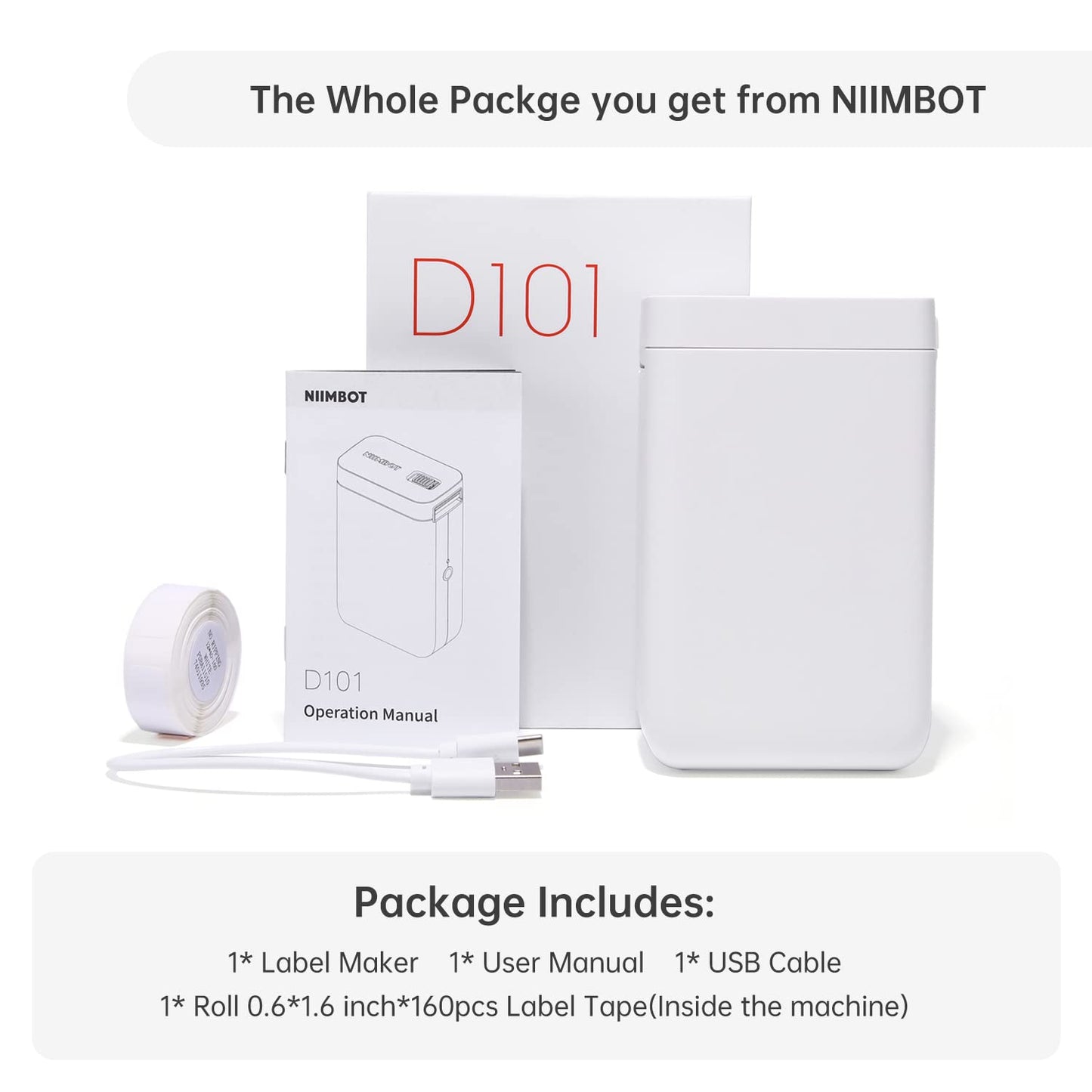 NIIMBOT Label Maker Machine D101 Label Printer Portable Wireless Connection Multiple Templates Available for Phone Easy to Use Office Home Organization USB Rechargeable