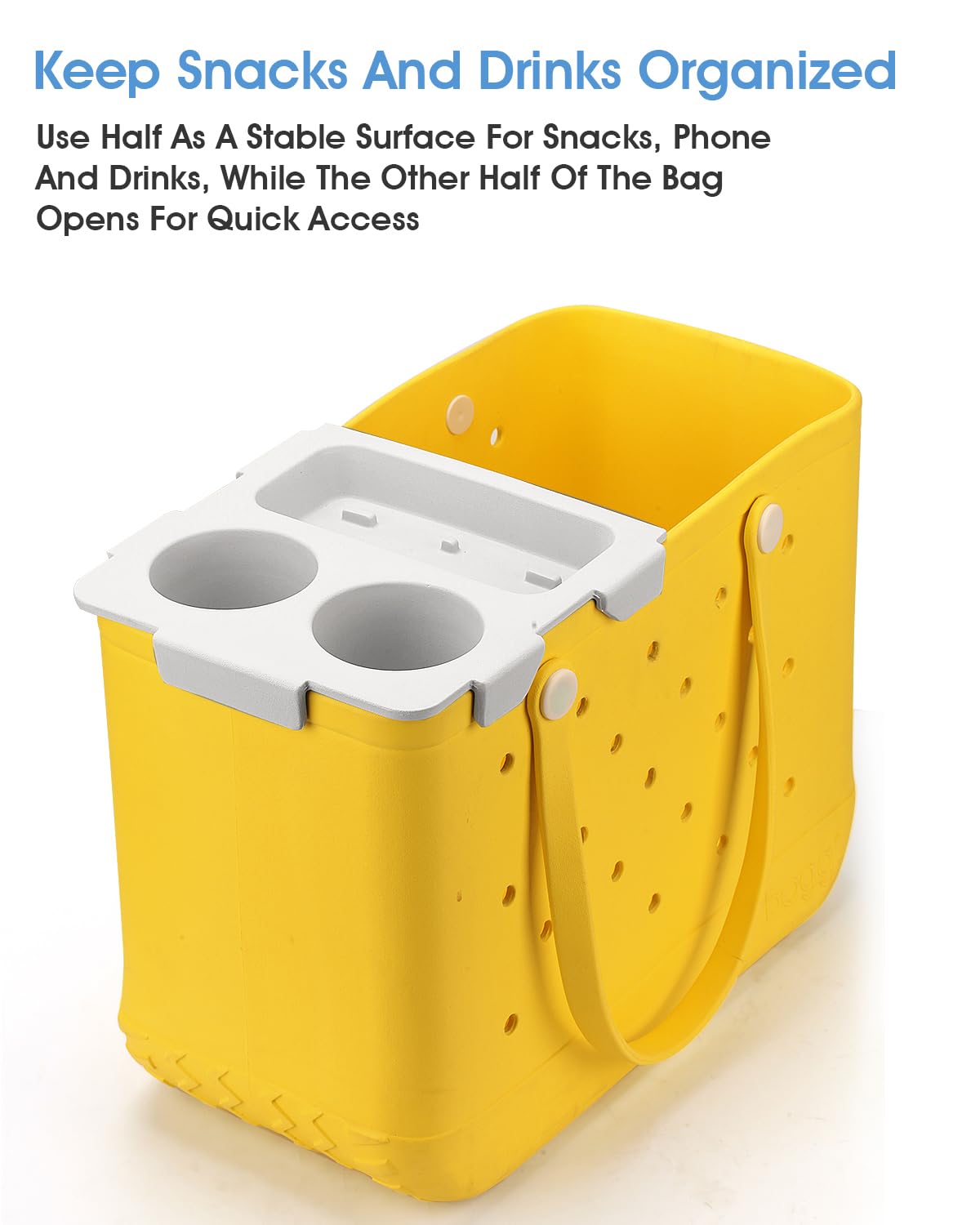 Tiga Topper Cup Holder Tray Accessory for Bogg Bag X-Large - Fit for Stanley Cup - EVA Material is Water-Resistant - Women Phone Holder for Bogg Bag - Divider and Organizer - Patented (Light Gray)