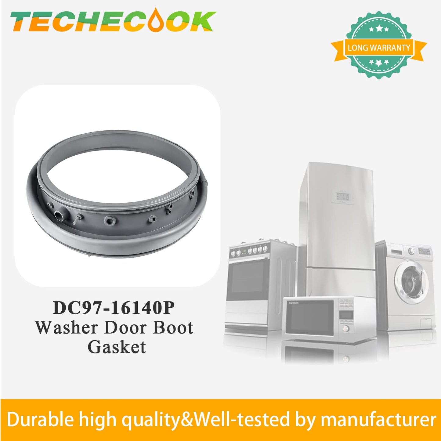 Upgraded DC97-16140P DC97-19755A Washer Door Boot(OEM) by Techecook - Replacement for Samsung Front Load Washer Door Seal WF45K6200AW WF45K6200AZ - Replace DC64-02174A,DC97-19755A,AP6002538,PS11735181