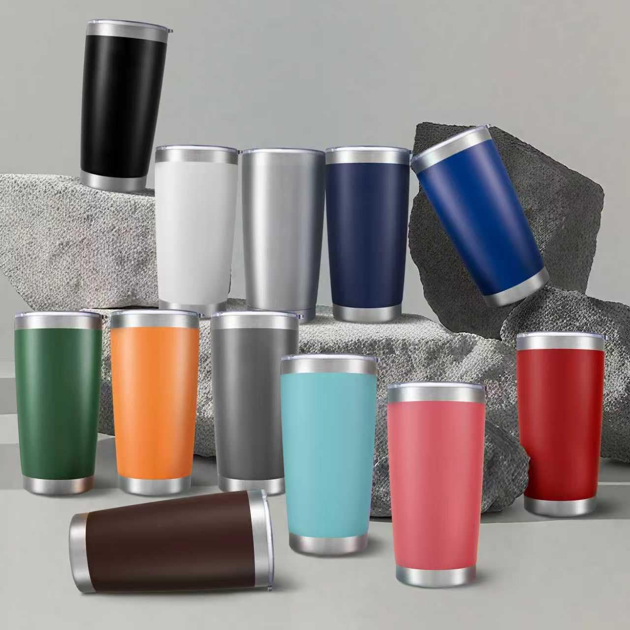 HZJSTSWQ 20 oz Tumbler Bulk with Lid Stainless Steel Insulated Tumblers Double Wall Vacuum Coffee Mug Powder Coated Tumbler Cups for Cold and Hot Drinks, Black, 6 pack