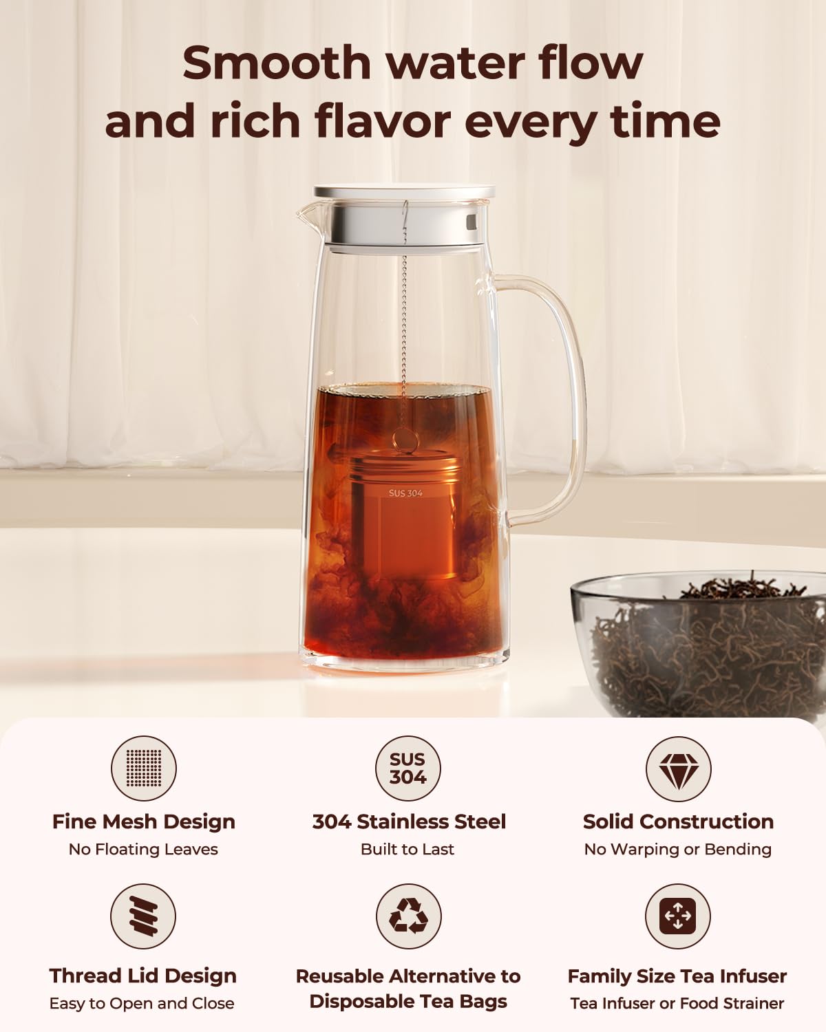 Reinmoson 2 Pack Large Tea Ball Infuser for Loose Leaf Tea & Spice Ball for Cooking Soup, 304 Stainless Steel, Threaded Lid, Chain Hook, Extra Fine Mesh Tea Strainer Ball for Herb, Iced Tea