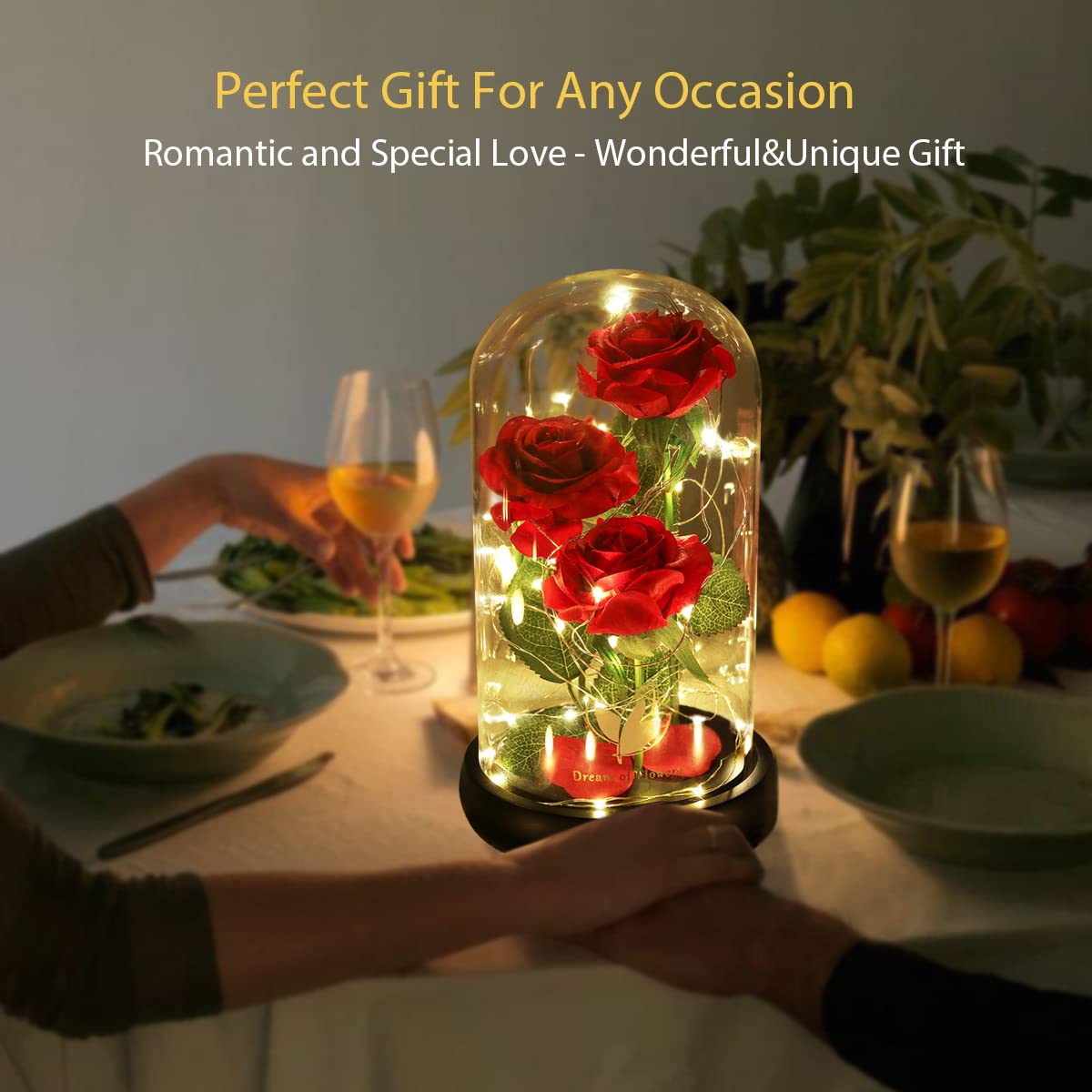 Women Gift Idea Birthday,Unique Gifts for Mom,Beauty and The Beast Rose in Glass Dome With 2 Lights Mode, Birthday Gifts for girlfriend,Wife,Anniversary Red Silk Rose Flower Gifts for Women