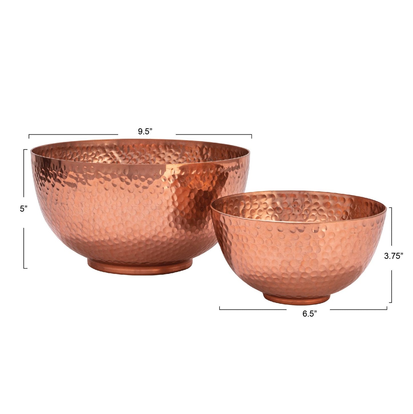 Bloomingville Round Hammered Metal Bowls, Set of 2 Sizes, Copper Finish