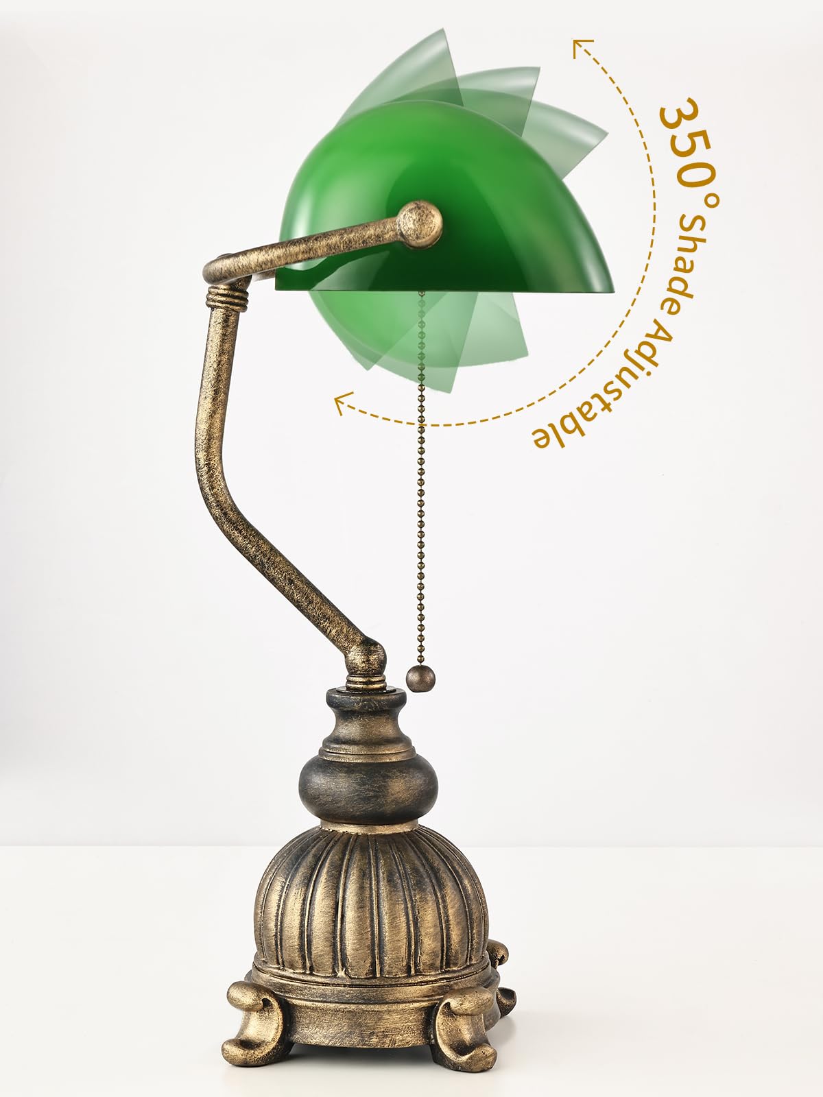Newrays Retro Green Glass Bankers Desk Lamp for Home Office,Library with Pull Chain Switch Plug in Fixture, LED Bulb Included