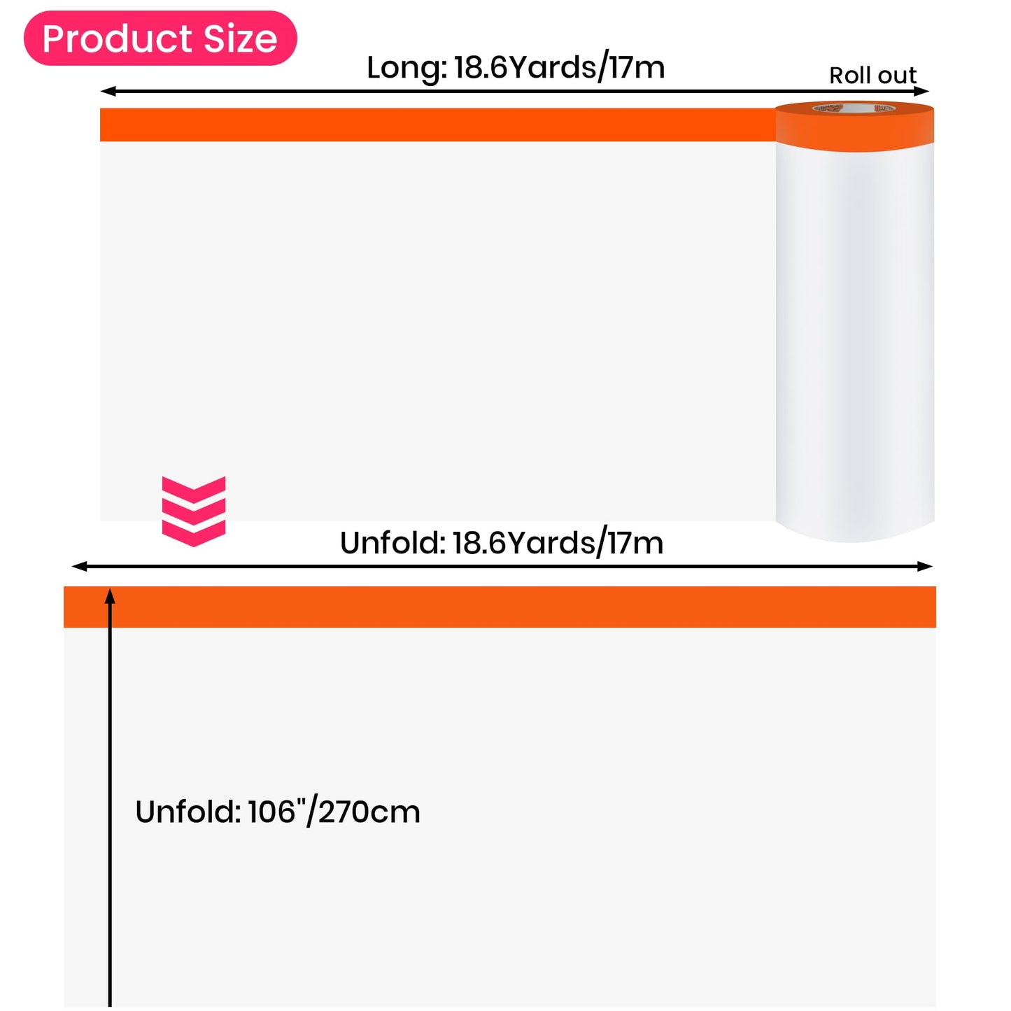 TAPEBEAR Pre-Taped Masking Film, 102" x 56Feet x 3Roll Plastic Sheeting Cover for Painting, Tape and Drape, Painters Masking Tape Film Plastic Drop Cloths for Auto, Appliance and Furniture