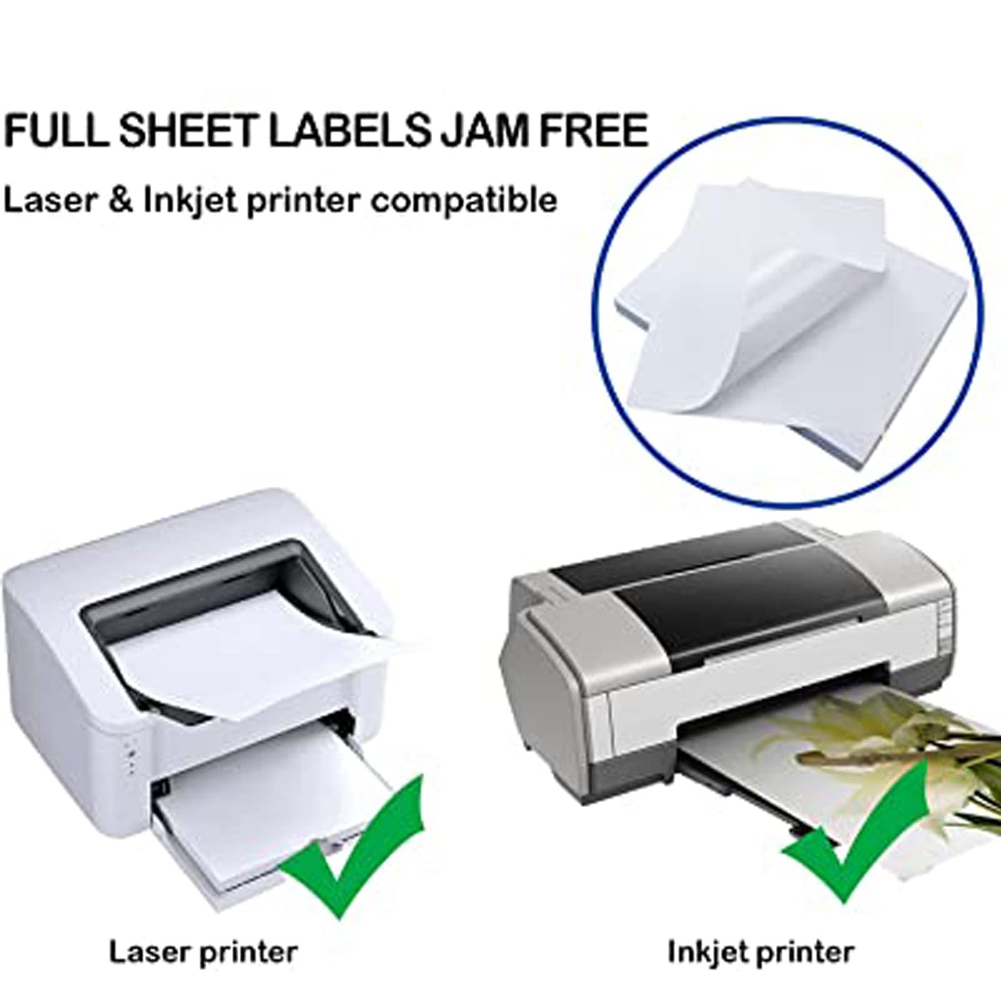 RBHK Sticker Paper, 8.5" x 11" Full Sheet Label Stickers Paper for Laser & Inkjet Printers (500 Sheets, 500 Labels)