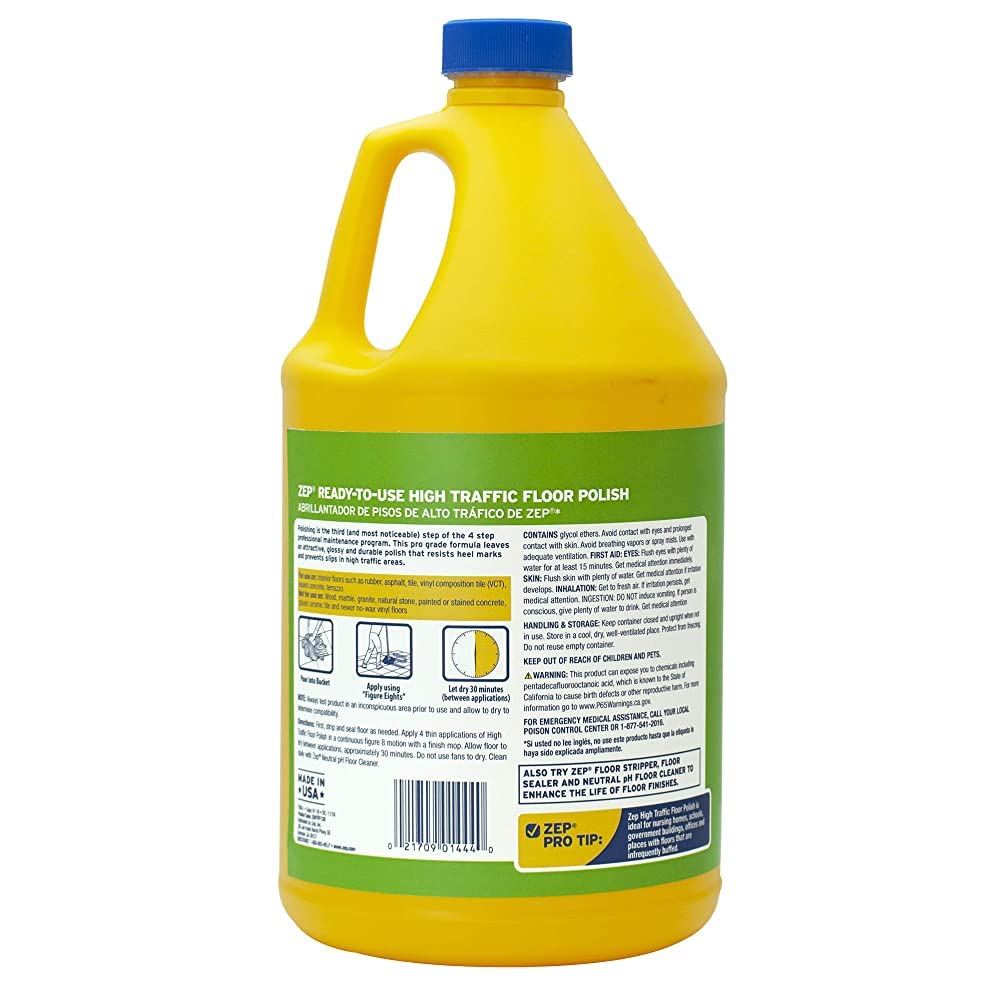 Zep High Traffic Floor Polish - 1 Gal (Case of 2) ECZUHTFF1282- Scuff-Resistant Durable Finish for Vinyl, Concrete, Rubber, Tile, and Terrazzo Floors