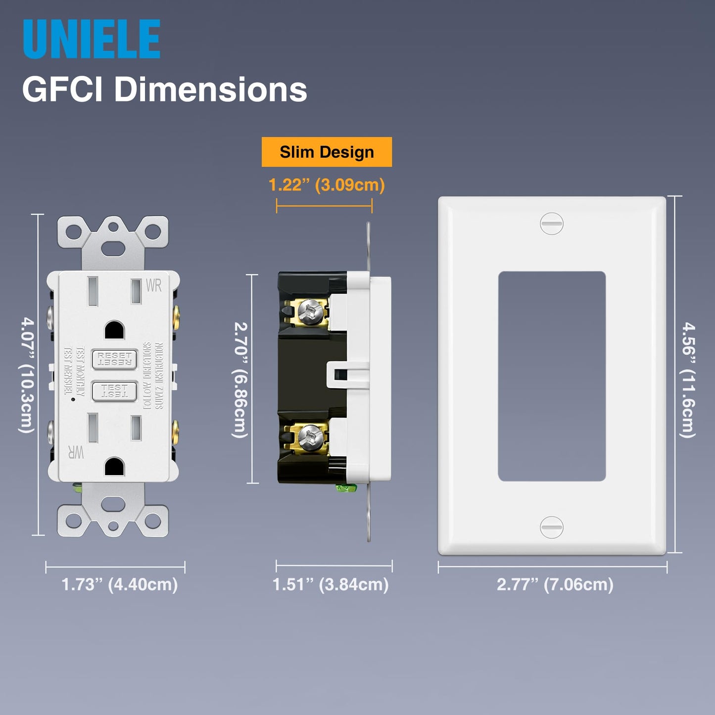 (10 Pack) UNIELE 15 Amp WR GFCI Outlet, Outdoor Weather-Resistant GFI Receptacle, Ground Fault Circuit Interrupter, Wallplate Included, White
