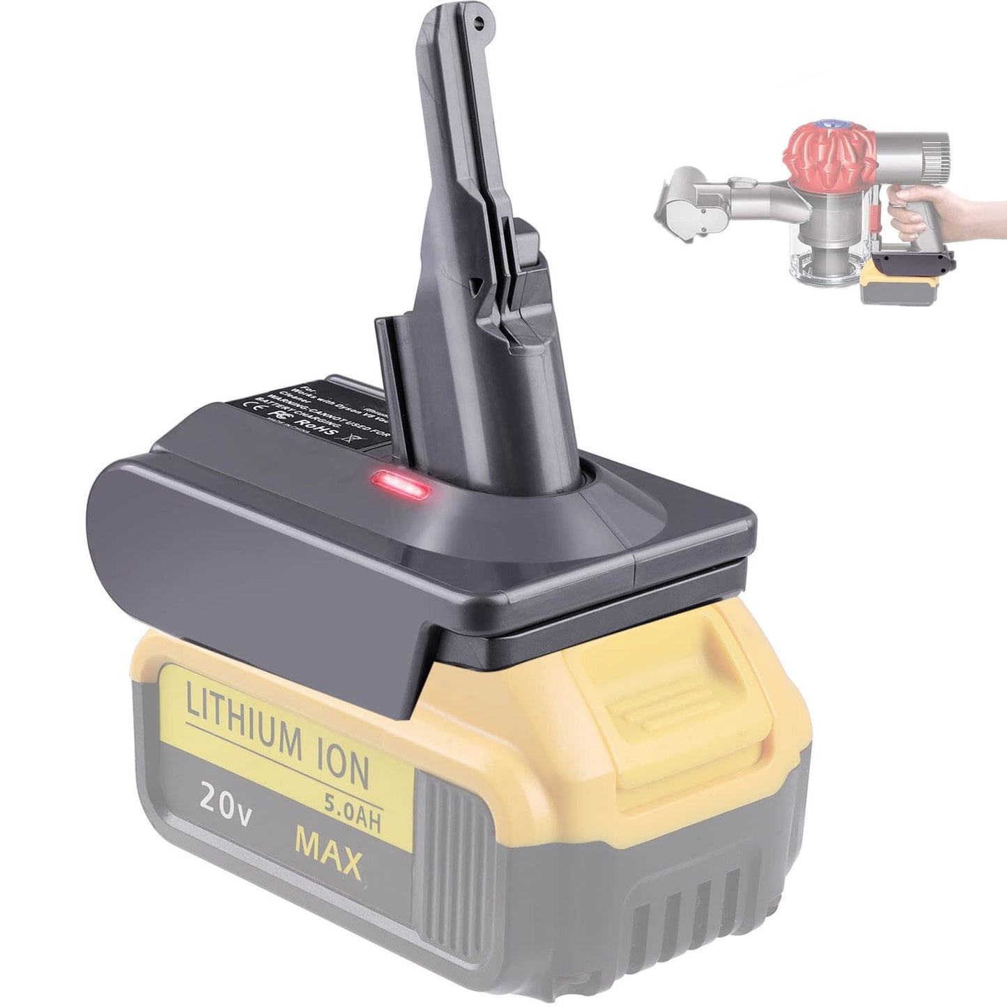 JJXNDO V8 Adapter for Dewalt 20V Lithium Battery Converter to Replace for Dyson V8 Battery, Works with Dyson V8 Series Animal Absolute Vacuum Cleaner Installation Parts(Adapter Not Battery)