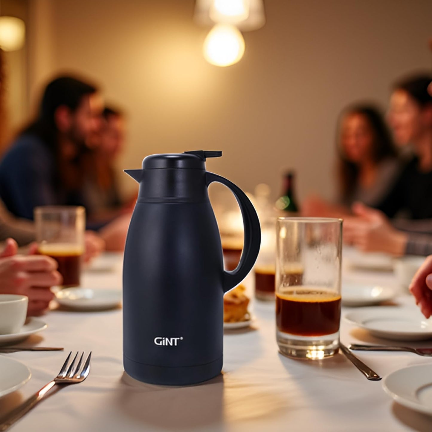 GiNT Stainless Steel Thermal Coffee Carafe, Double Walled Vacuum Water and Beverage Dispenser, 12 Hour Heat Retention, 65 OZ /1.9 Liter Black