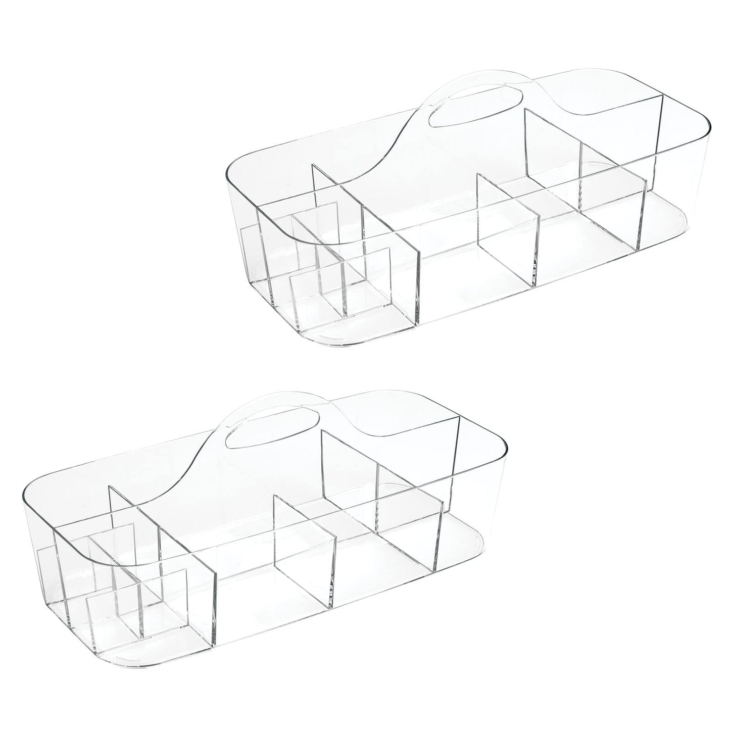 mDesign Plastic Divided Art and Craft Storage Organizer Caddy Tote Bin with Handle for Home Office and Living Room - Holds Pencils, Crayons, Sewing Supplies - Lumiere Collection, 2 Pack, Clear