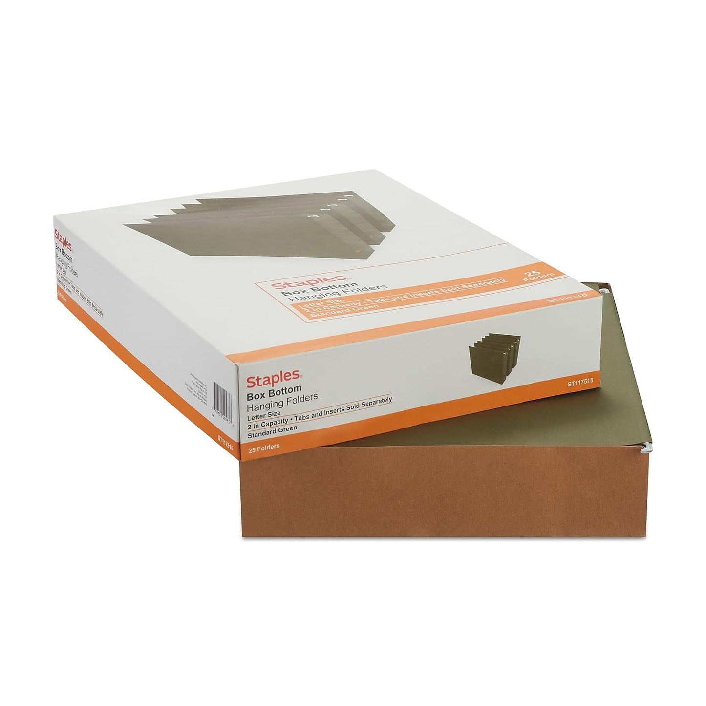 Staples Hanging File Folders, Letter Size, 2" Expansion, 1/5‑Cut Tabs, Standard Green – Durable Everyday Filing, 25‑Pack