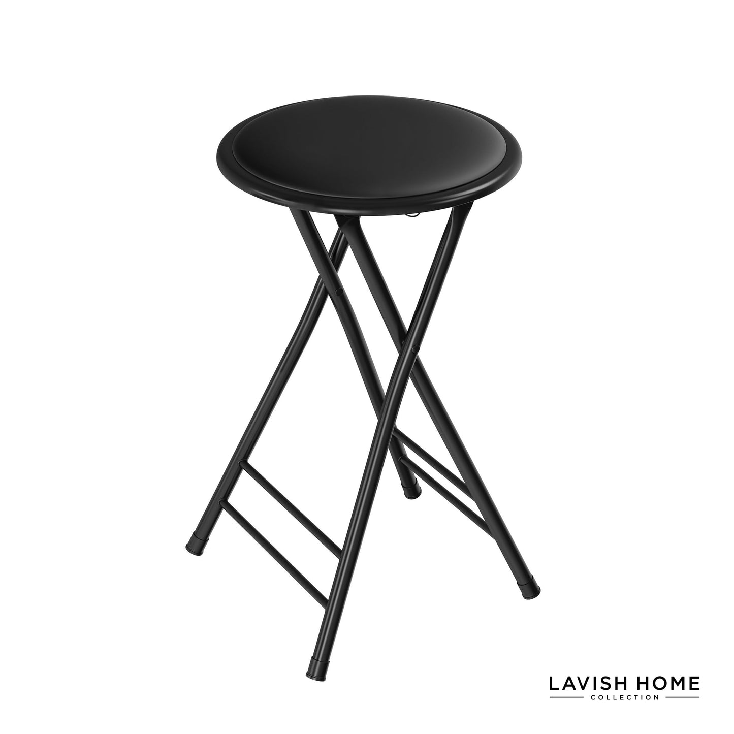 Lavish Home Backless Folding Stool with 225lb Capacity for Kitchen or Rec Room - Portable Indoor Counter Bar Stools (24-Inch, Black)
