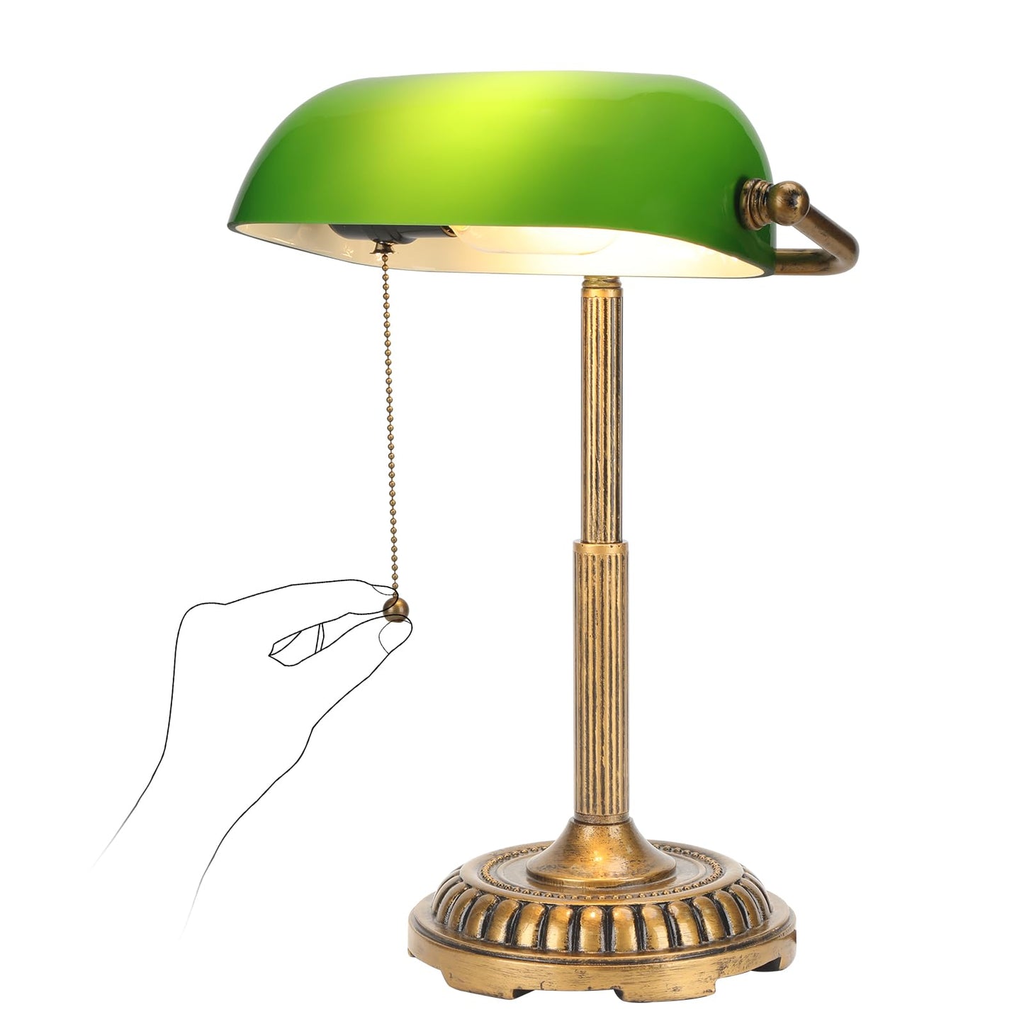 NISSAFORS Bankers Lamp, Green Desk Lamp with Pull Switch, Vintage Table Lamps for Home Office, Library, Piano (Green)