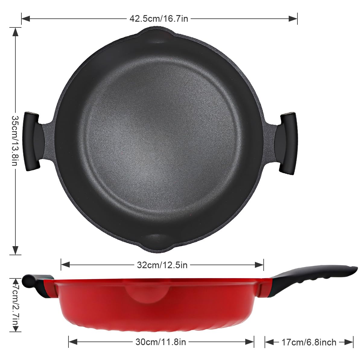 Bobikuke 14-Inch Large Deep Frying Pan Skillet with Lid, 5-Quart Non stick Saute Pan, 2-In-1 Nonstick Sauté Pan Everyday Pan with Lid, Compatible with All Stoves, PTFE & PFAS-Free