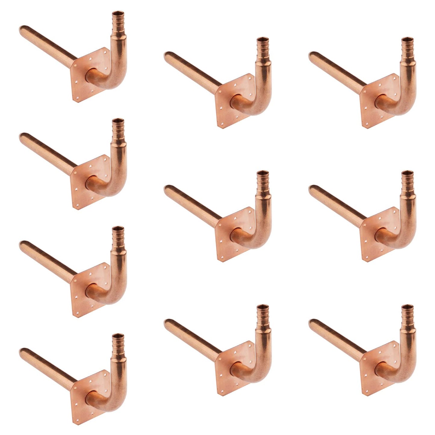 (Pack of 10) EFIELD Barb Crimp Pex Copper Stub Out Elbow with Wall Flange, 1/2"-8 Inch Length,(STUB016)