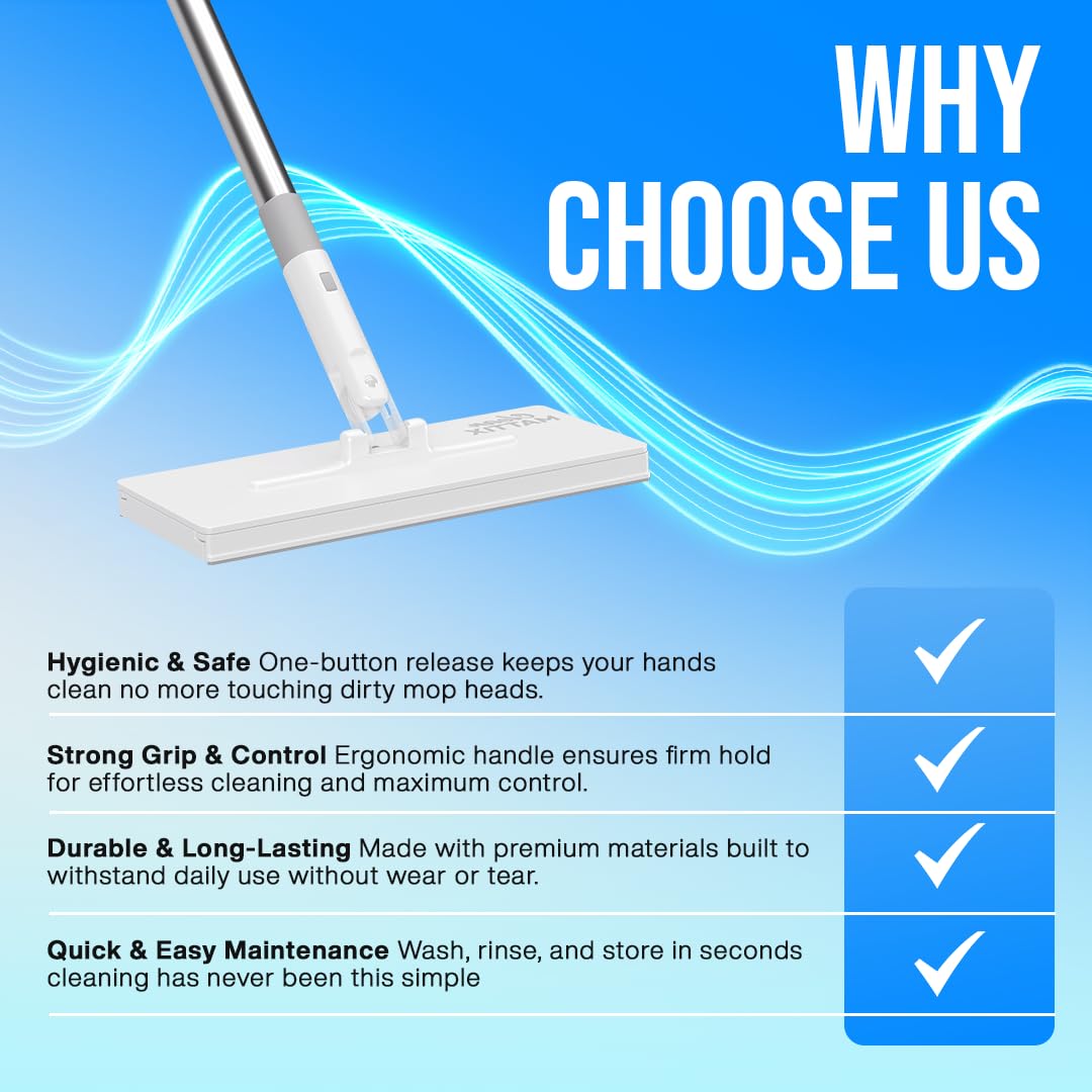 CleanMattix - FlexiClamp Sweep & Mop Kit - Compatible with Swiffer Pads, Durable Cleaning Tool for Hardwood, Tile, Marble & Laminate Floors, Home, Kitchen Cleaning Essentials. (Include 10 Dry Cloths)