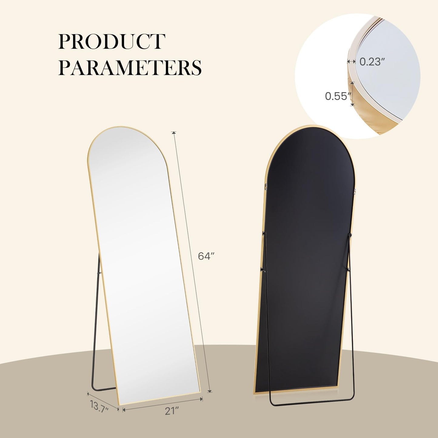 NEWBULIG 64"x21" Arched Full Length Mirror, Full Body Floor Mirror with Aluminum Alloy Thin Frame, Wall or Standing Mirror for Bedroom, Living Room, Dressing Room, Gold