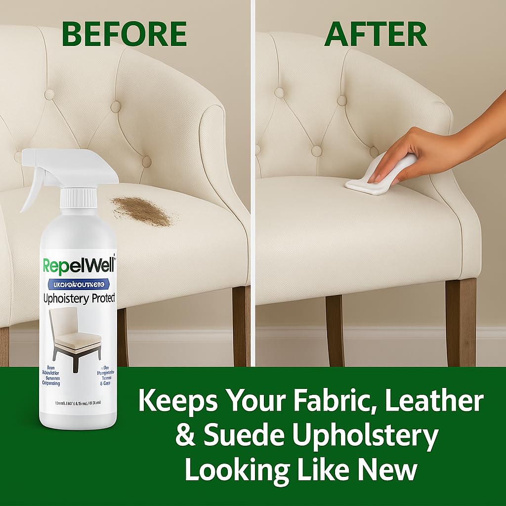 Eco-Friendly Upholstery Protect Stain & Water Repellent Spray 24oz – Non-Toxic, Pet-Safe Formula for Fabric, Leather, & Suede – Long-Lasting Stain Guard Keeps Furniture Clean & New
