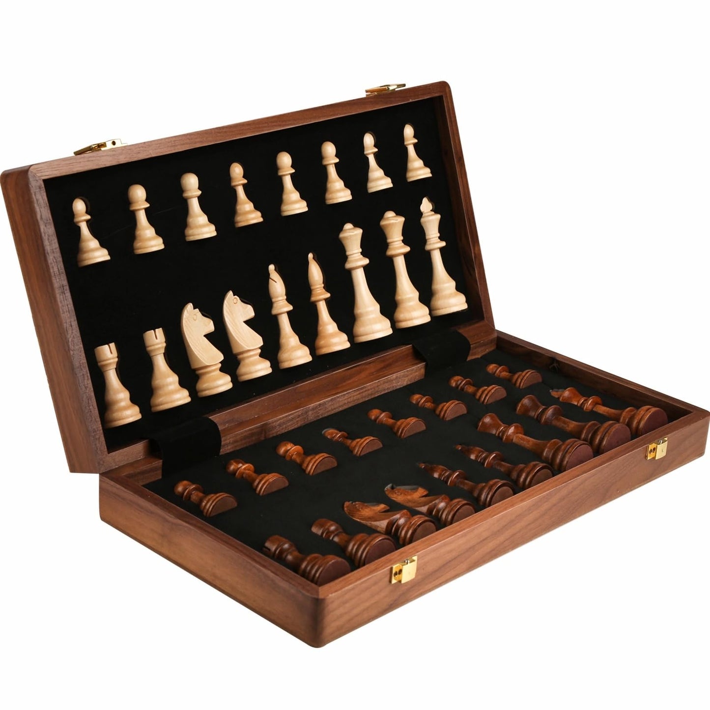 15'' Walnut Chess Set with Storage Board for Adults & Children, 2 Players