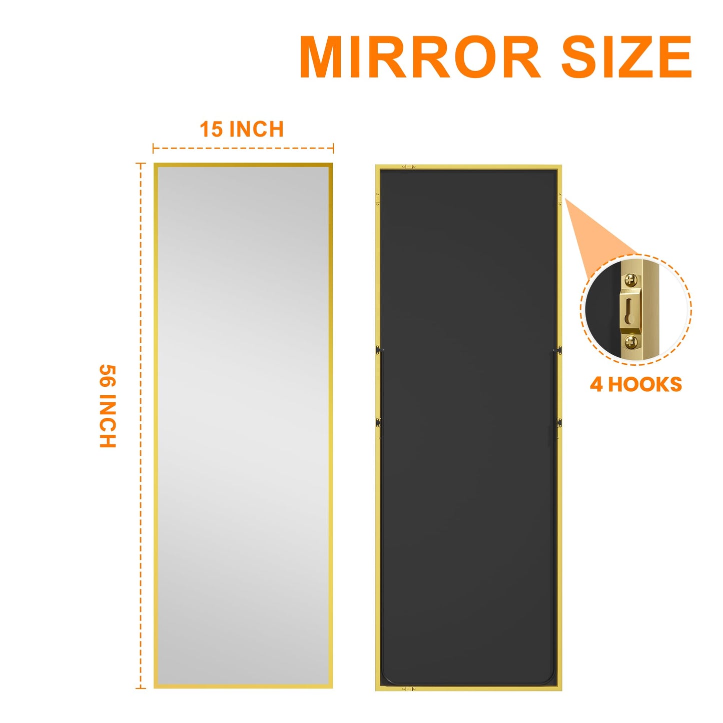 TRAHOME Standing Mirror Full Length Mirror,15" x 56" Large Floor Mirror with Aluminium Frame for Door Bedroom Bathroom Living Room(Gold)