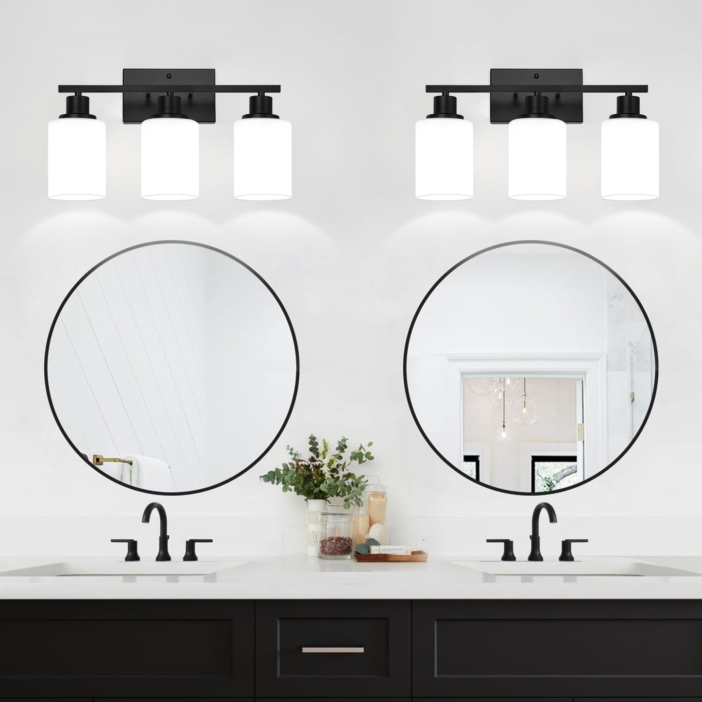 MOKATNG 3-Light Bathroom Light Fixtures, Vanity Light with Milky White Shades, Matte Black Bathroom Light Fixtures Over Mirror, Modern Bathroom Wall Lamp for Mirror Living Room Cabinet Bedroom
