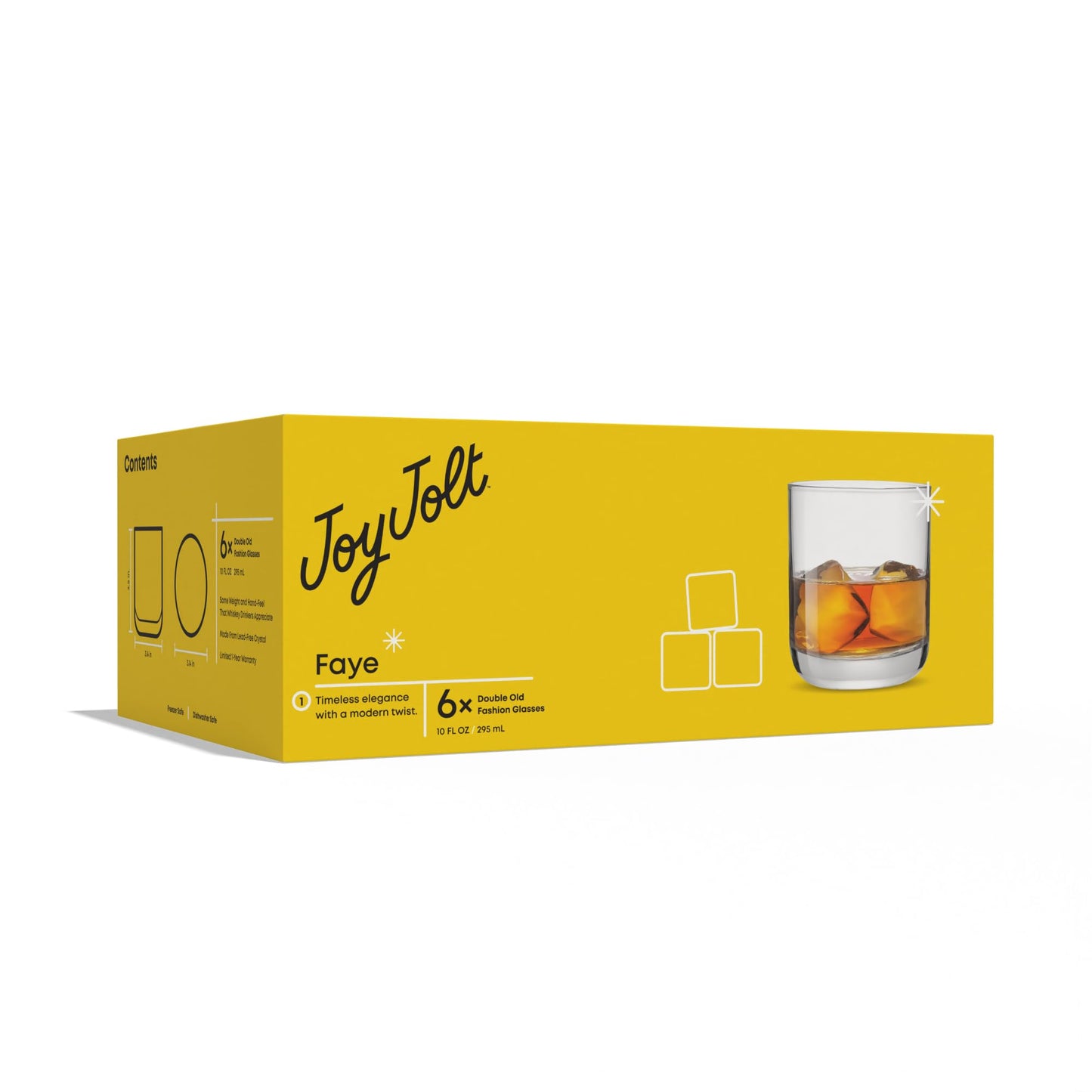 JoyJolt Faye Crystal Whiskey Glasses, Lowball Glasses Set of 6, 10oz Short Glass Tumbler, Double Old Fashioned Rocks Glass for Scotch or Bourbon, Dishwasher Safe Glassware