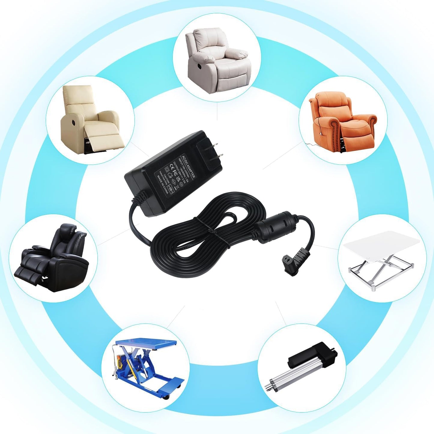 29V2A wall mounted plug-in recliner power supply, universal power supply for lift chairs, recliner sofas, compatible with most brands and models FS2900-2000 ZB-H29002A-C ZBPOWER, with L-shaped adapter