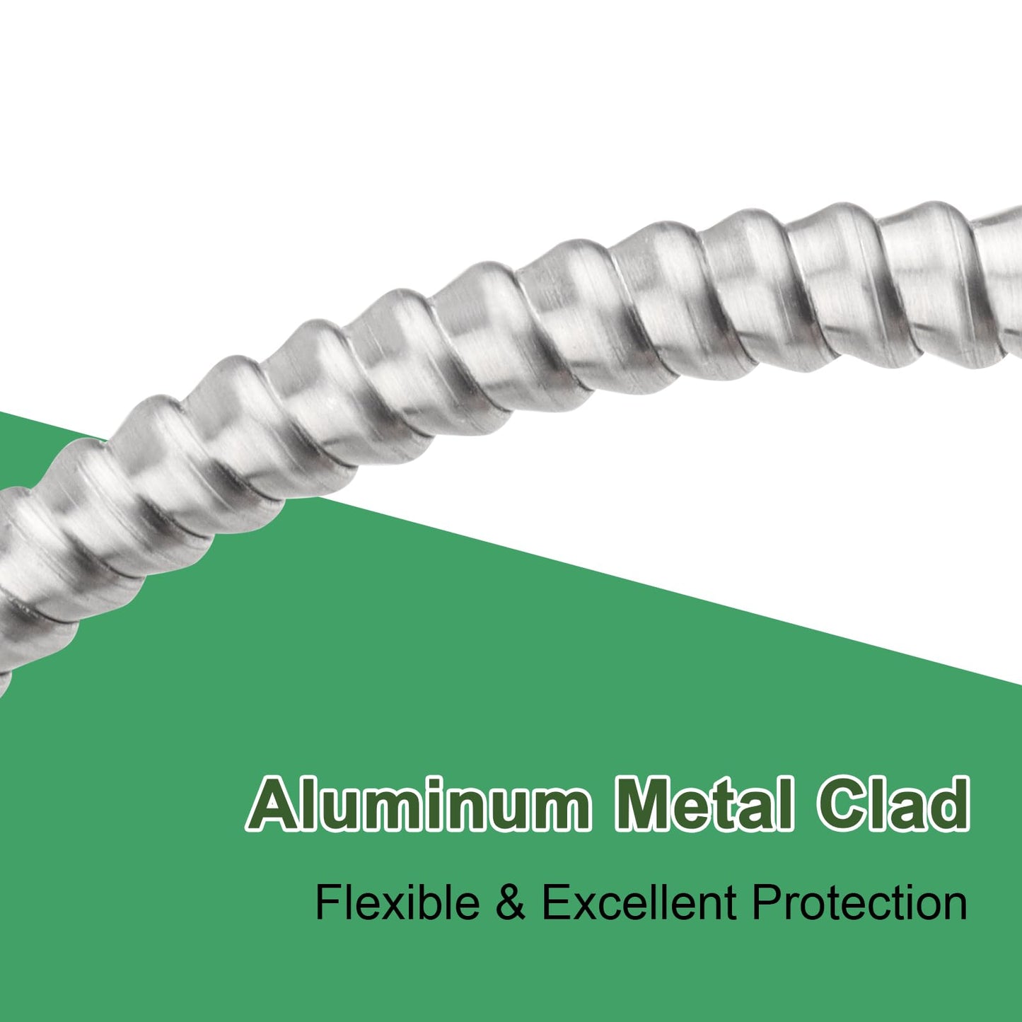 100ft 14/2 Metal Clad (MC) Cable with Ground, 14 Gauge Electric Wire with Aluminum Armor, Solid Bare Copper Conductors for Indoor Outdoor Underground Embedded Installation (14/2, 100 ft)