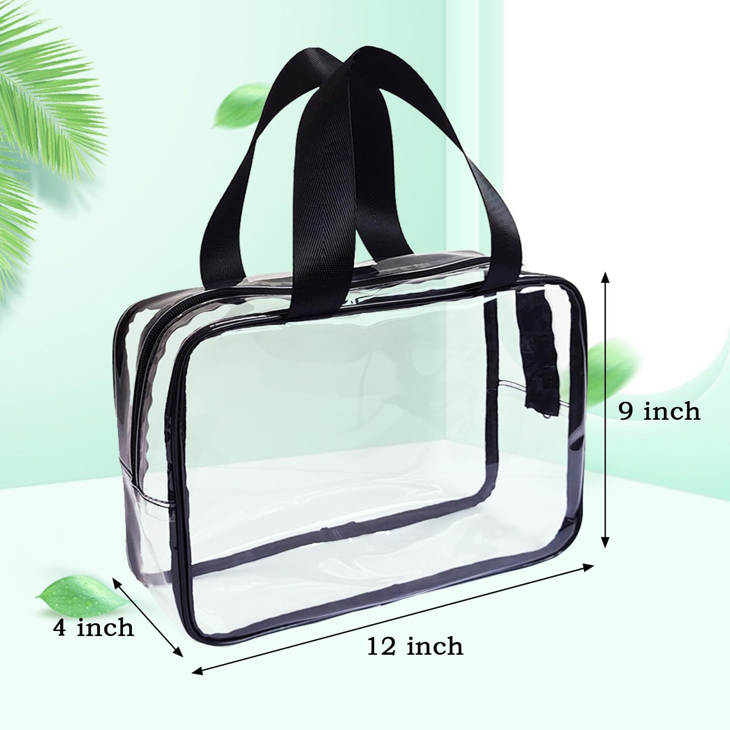 10 Pack Large Clear Cosmetic Bags with Handle PVC Plastic Toiletry Pouches with Zipper Clear Plastic Tote Bags Transparent Vinyl Bags Transparent Makeup Bag for Women, Men, Beach, Traveling