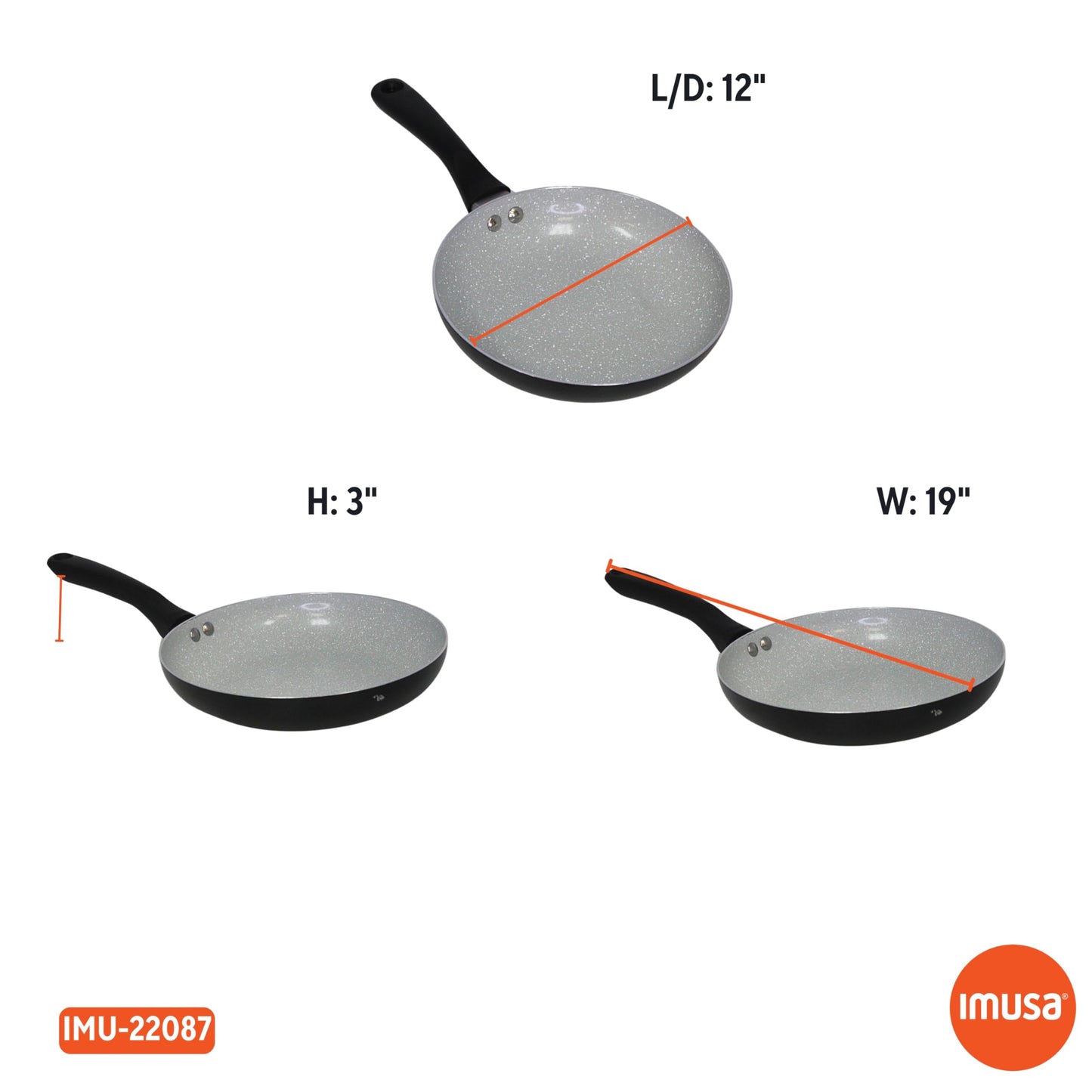 IMUSA 12" Premier Ceramic Nonstick Fry Pan with Cool Touch Handle, Matte Black