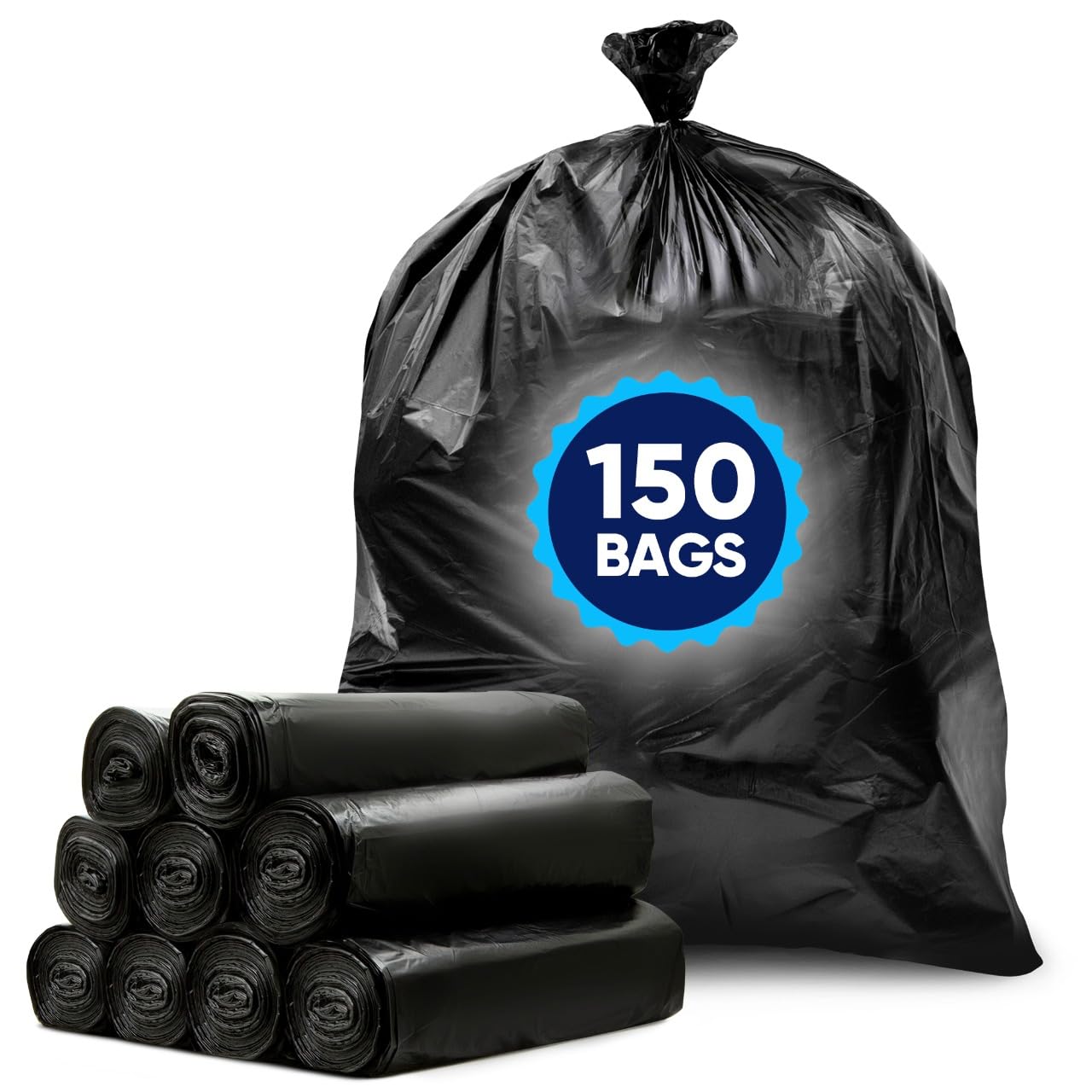 Tasker 55-60 Gallon Trash Bags Heavy Duty | Mega ValuePack 150 Bags | Large Black Garbage Bags | for Office, Commercial, Outdoor, Lawn, and Leaf