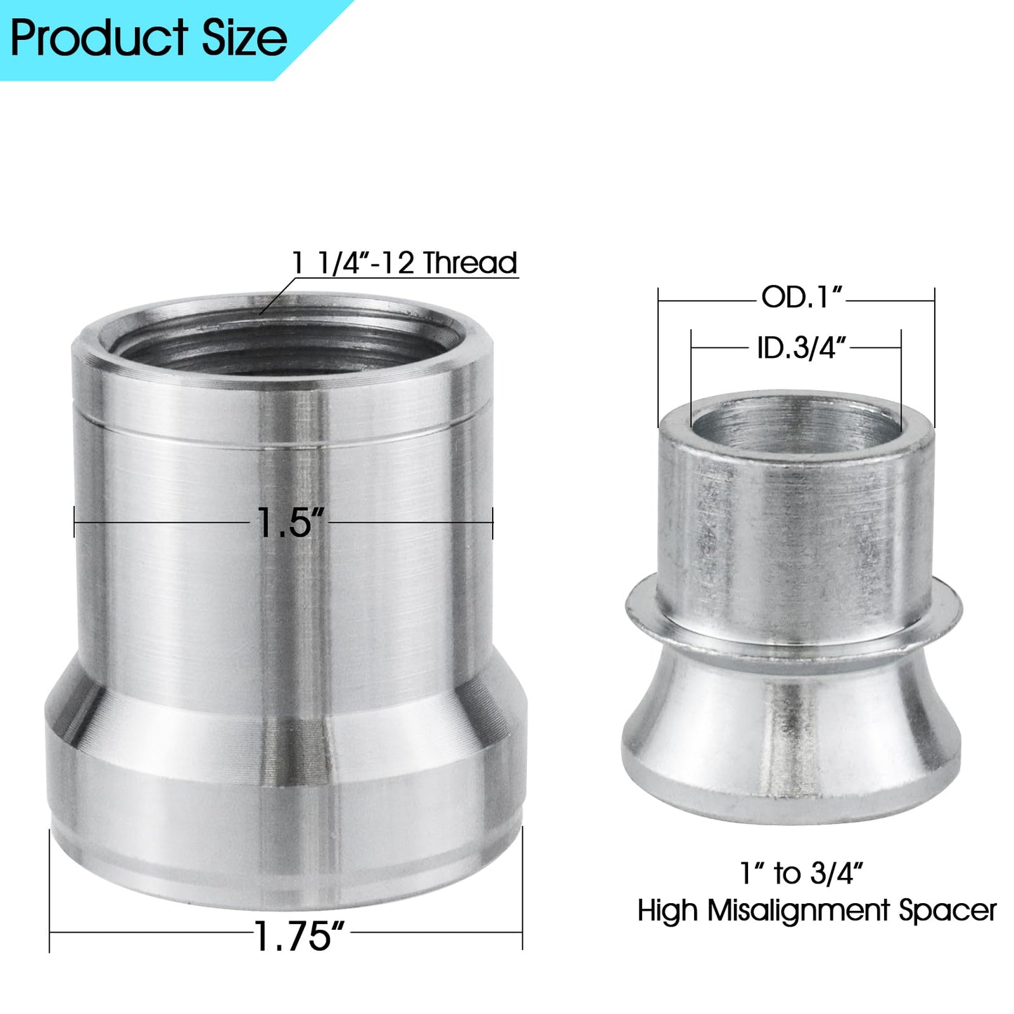 1.25” Heim Joints Rod End Kit,1 1/4” Chromoly Heim Joints Panhard Rod End Kit for Steering,Suspension, Traction Bars, Right&Left Hand Thread with Spacer,Tube Adapters & Jam Nuts - 1Set