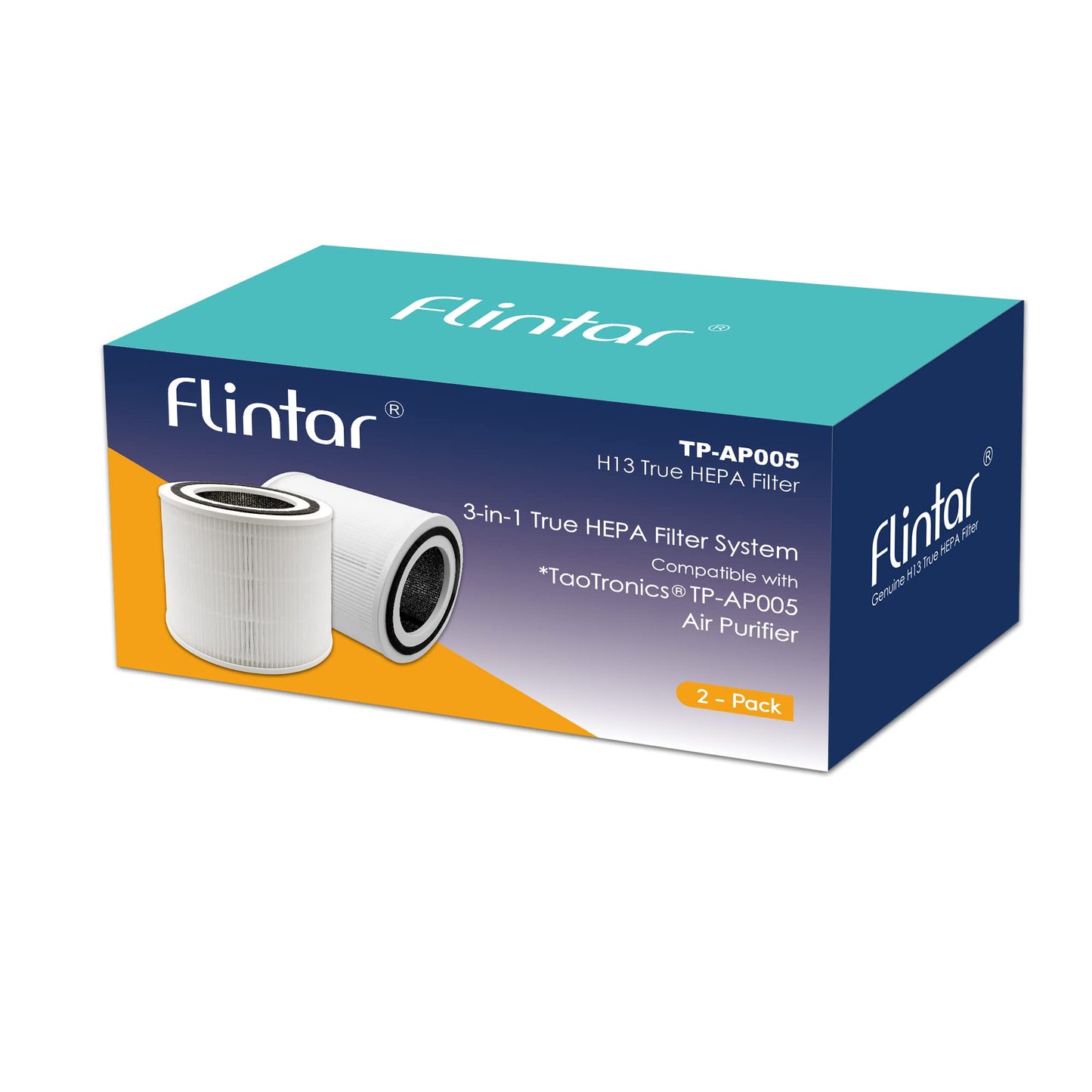 Flintar TT-AP005 Replacement Filter, Compatible with TaoTronics TT-AP005 Air Purifier, H13 Grade Filtration and Activated Carbon Filter Set, 2-Pack