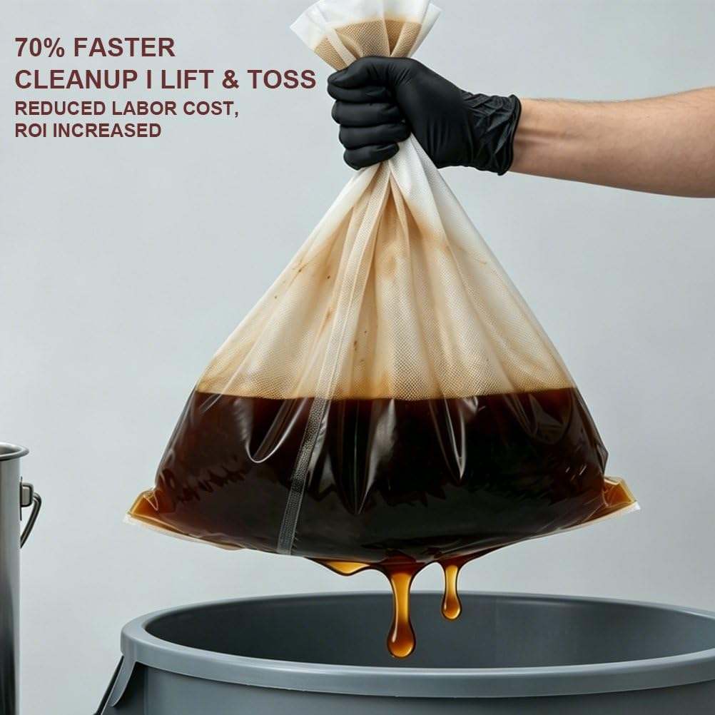 Large Commercial Cold Brew Filter Bags - 20"x20" 50-Pack | Zero‑Leak 24H & 30% Thicker PET Safe up to 300°F - Traps 99% Fine Grounds for Smooth & Clean Coffee - Holds 5 LBS for 5-Gallon Bucket