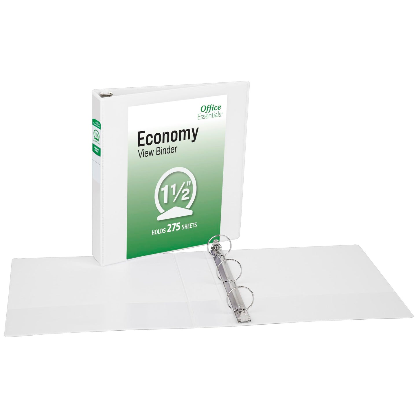 Office Essentials Economy View 3 Ring Binders, 1.5" Round Rings, 2.1" Spine, 275-Sheet Capacity, White Binders (12-Pack of 03426)