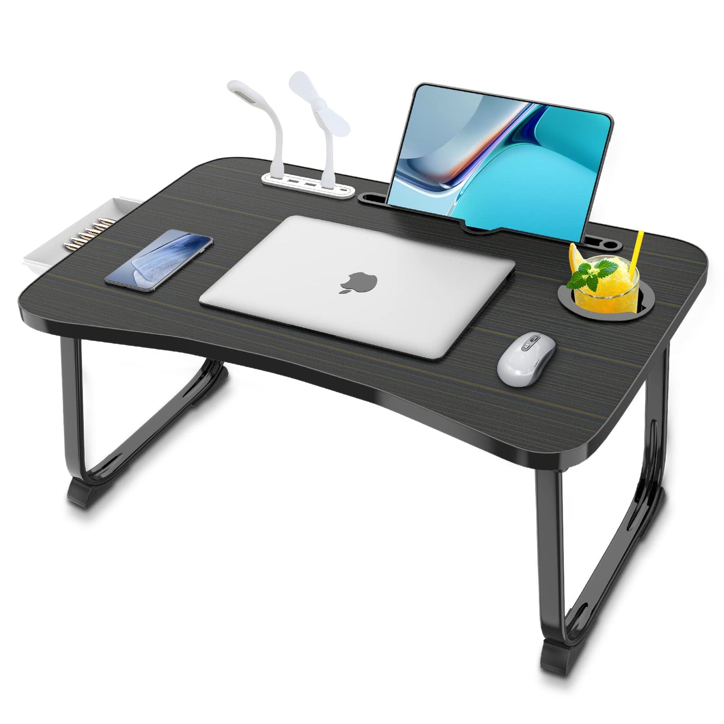 Fayquaze Laptop Bed Desk, Portable Foldable Laptop Bed Table with USB Charge Port Storage Drawer and Cup Holder, Lap Desk Notebook Stand Tray Table Serving Tray for Eating, Reading and Working