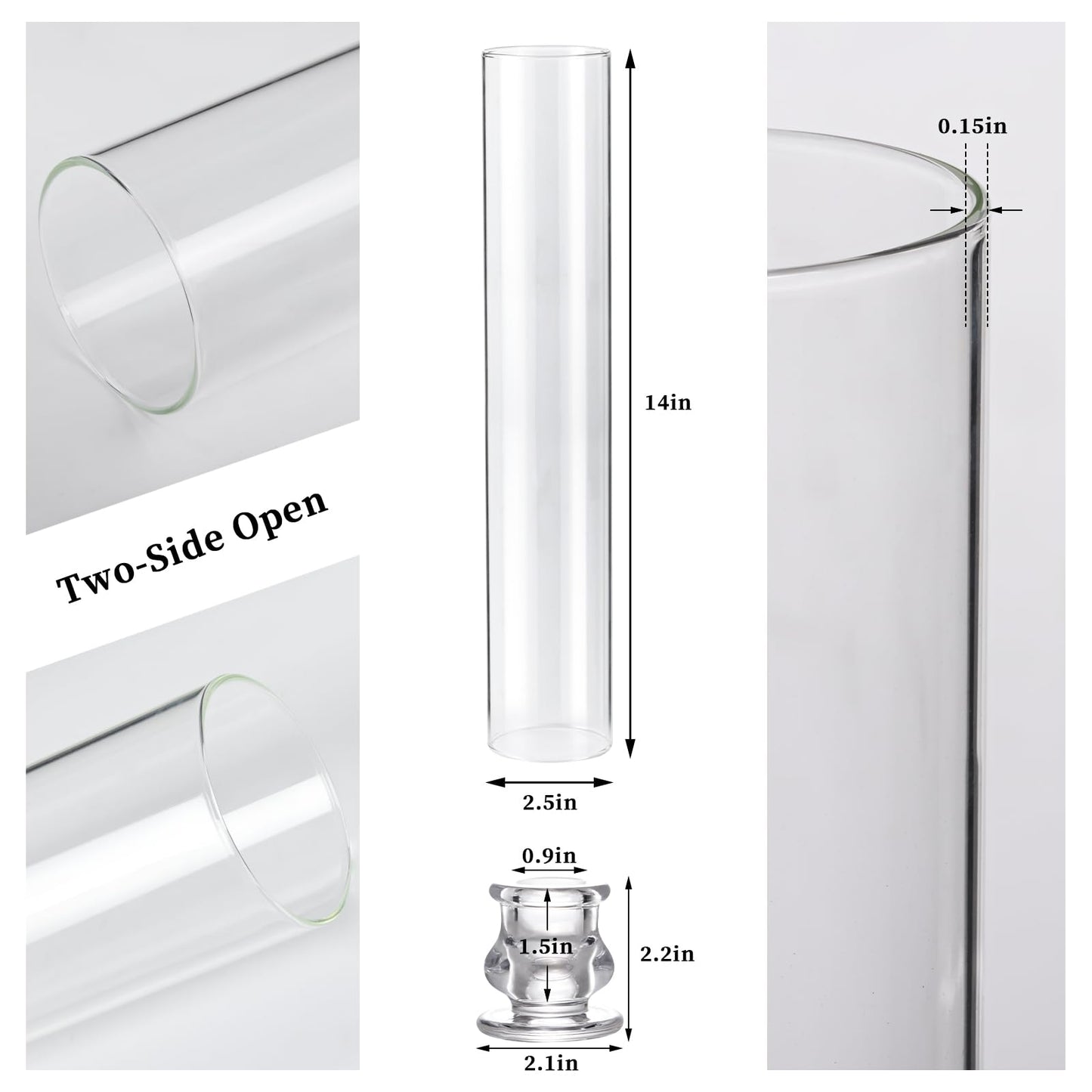 Volens Hurricane Glass Candle Holders - Set of 6 Candlestick Holders for Taper Candles with Windproof Cylinder Covers 14" Tall Clear Glass Chimney Cover for Wedding Table Centerpiece Home Decor
