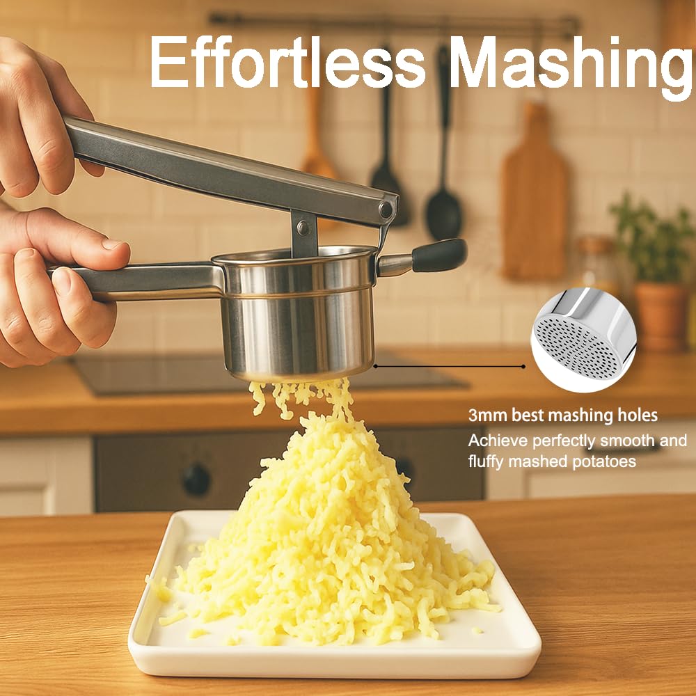 LunaCozy Large Potato Ricer, Heavy Duty Stainless Steel Potato Ricer and Masher, Press and Mash Kitchen Gadget for Potatoes and Vegetables