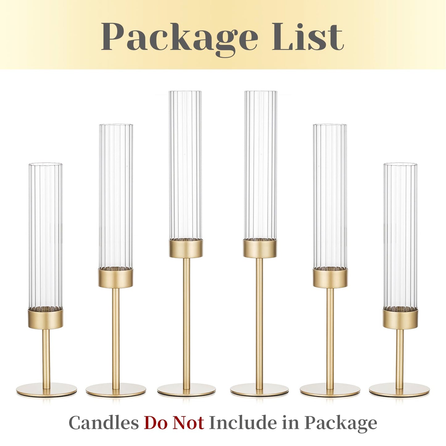 Hewory Gold Hurricane Candle Holders: Brass Candlestick Holders Set of 6 Tall Taper Candle Holders for Candlesticks Candle Sticks Holder Decor for Table Centerpiece Wedding Party Christmas Decorations